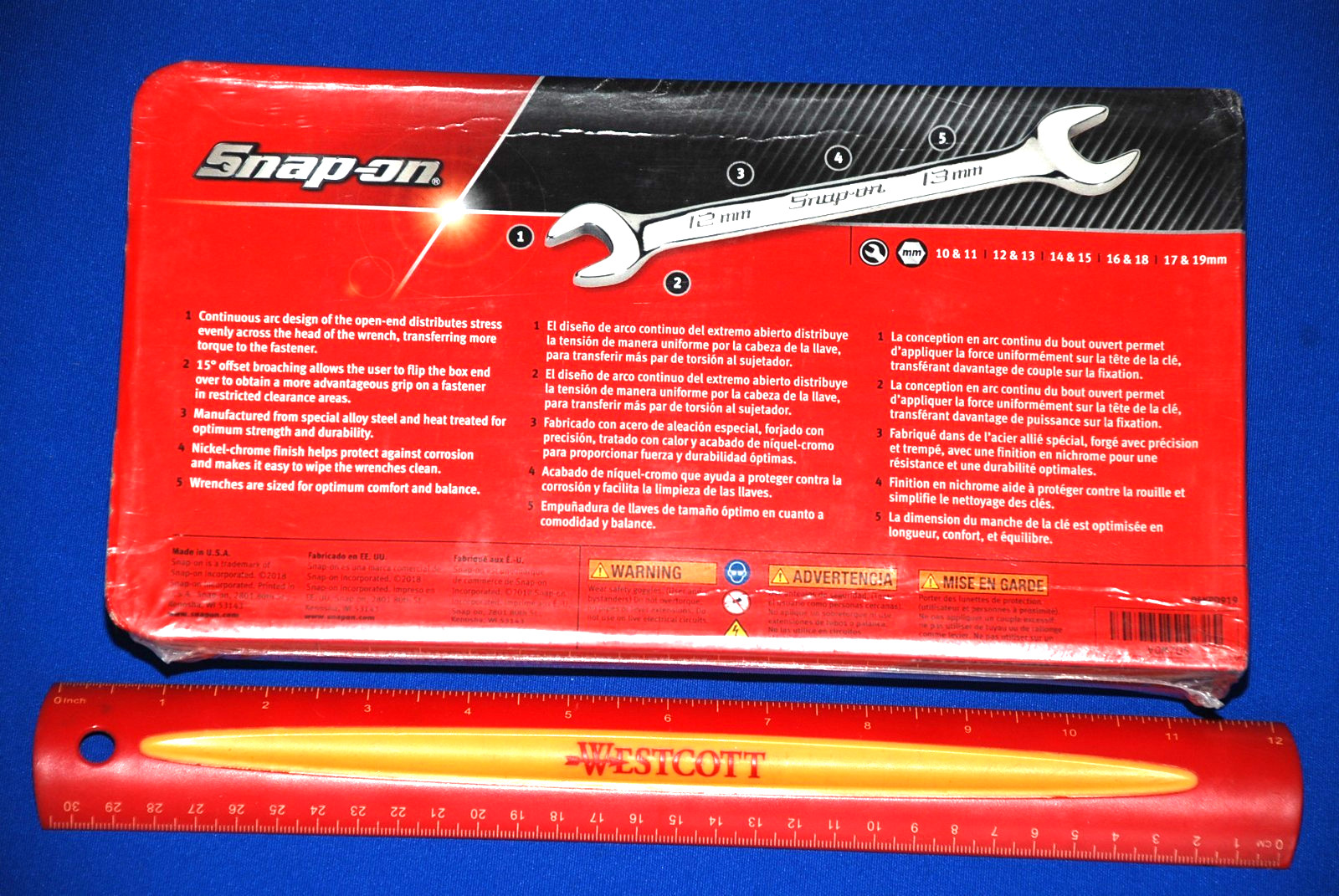 Snap-on NEW 5 Piece Metric Open-End Wrench Set 10mm-19mm VOM705
