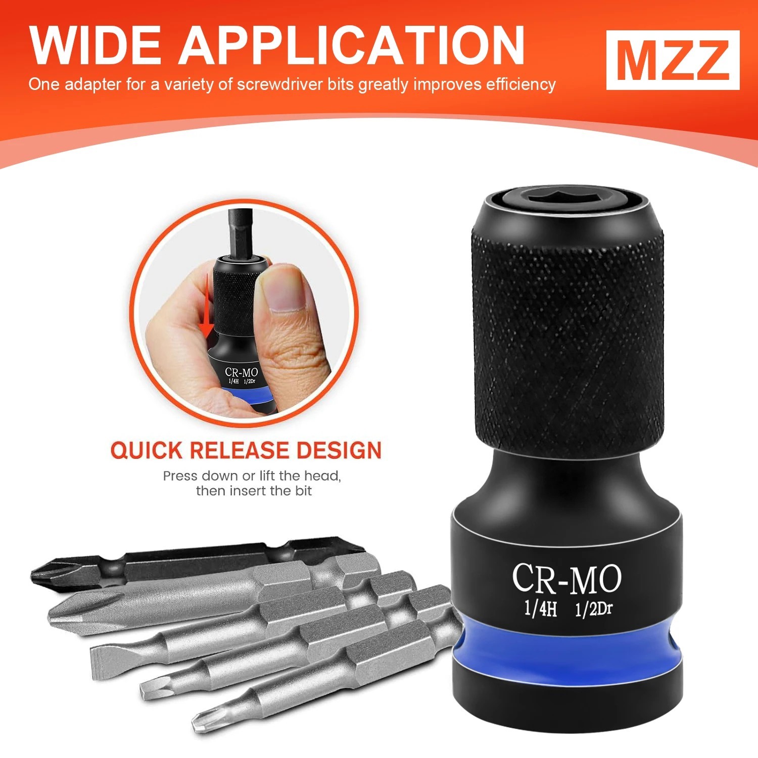 1/2 Impact Socket Adapter Hex to Square Drive Quick Release Bit UK