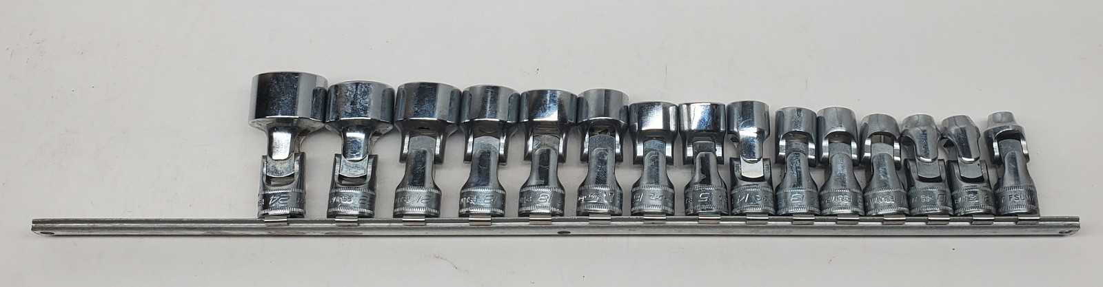 Snap On 15pcs FSUM Swivel 6 Point 3/8 Drive Metric Socket Set 7mm to 24mm