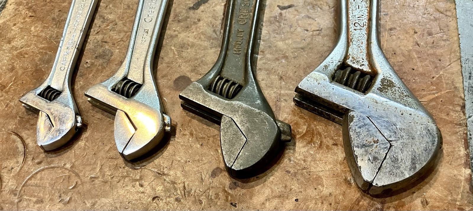 Vintage Crescent Tool • 4 Piece Adjustable Wrench Set • 6″, 8”, 10”, 12” • USA