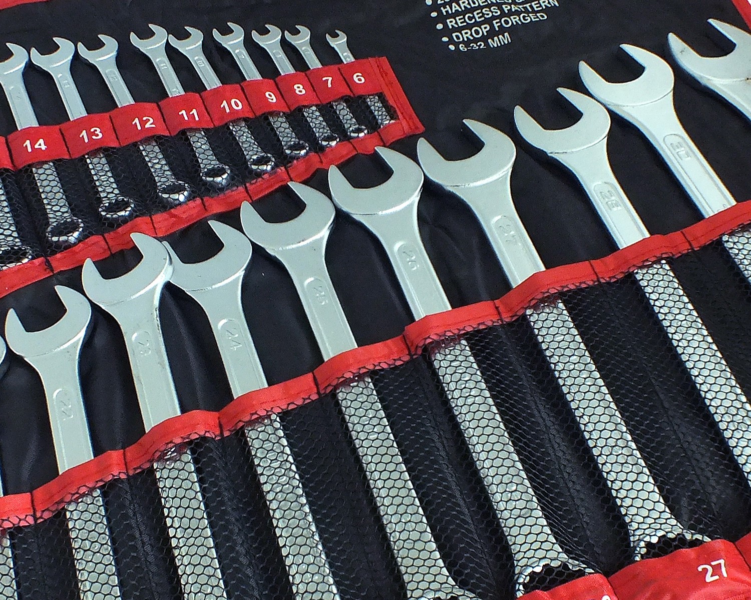 25pc Metric 6-32mm Drop Forged Combination Spanner Wrench Set Open & Ring + Roll