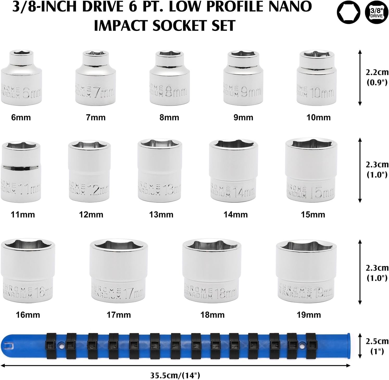 CR-V Steel 14-Piece Stubby Impact Socket Set – Precision Torque for Tight Spaces