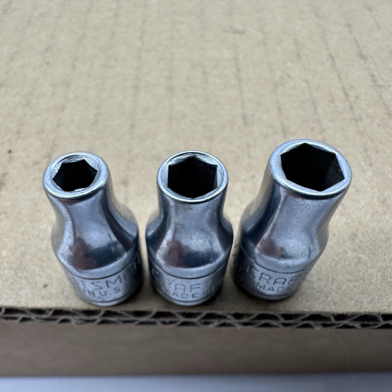 3 Vtg CRAFTSMAN VV Socket 4 5 6mm 6 Point 1/4″ DriveMade USA 43505 43501 43502