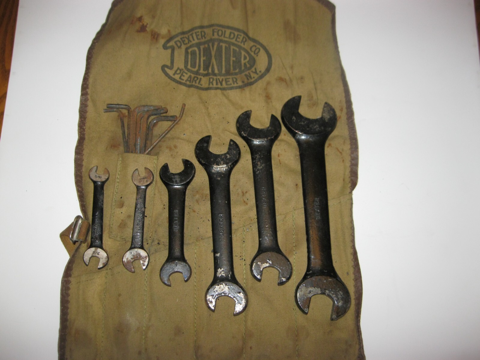 Vintage RARE Dexter Open End Wrench Set and hex wrench set in original pouch.