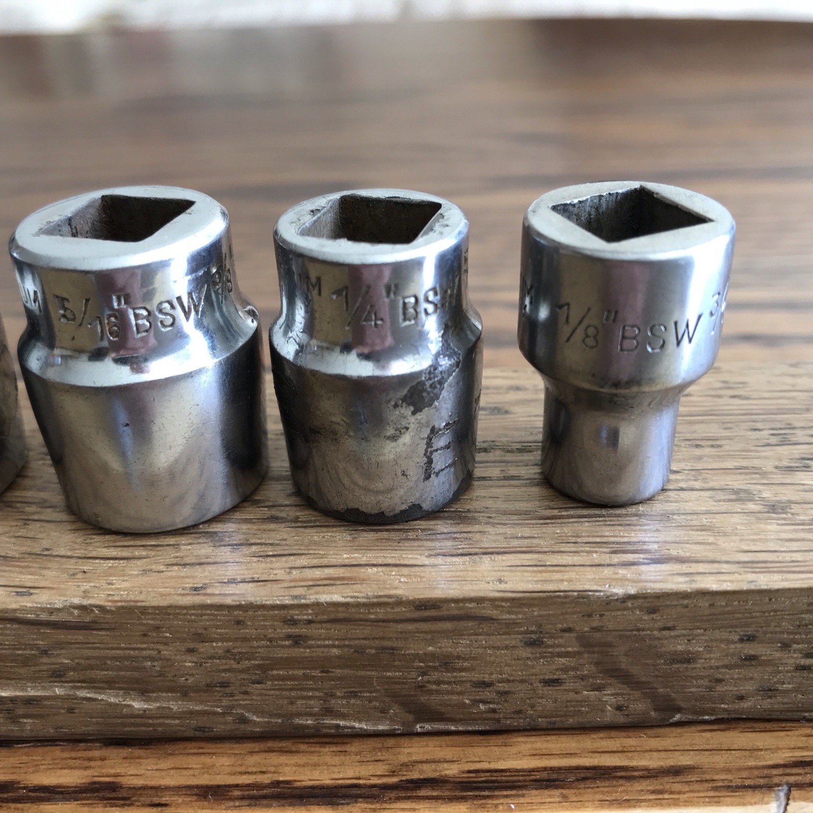 6 Vintage Elora 3/8” Drive Whitworth Sockets 1/2” To 1/8” BSW.