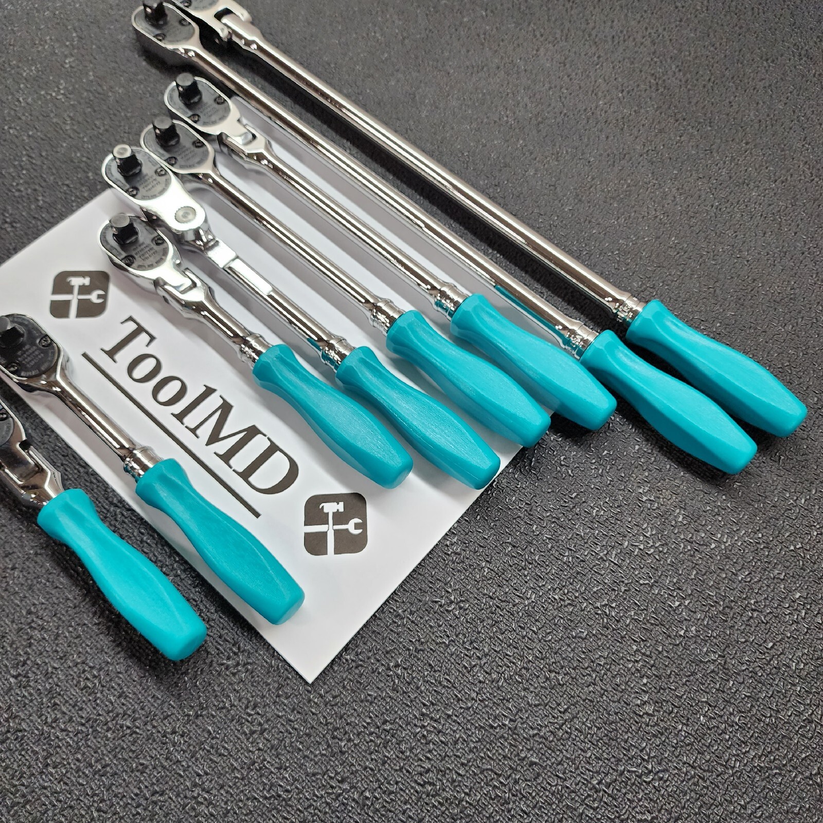 Snap-on Tools NEW 8pc TEAL Hard Handle 3/8″ Drive Fixed & Flex Head Ratchet Set