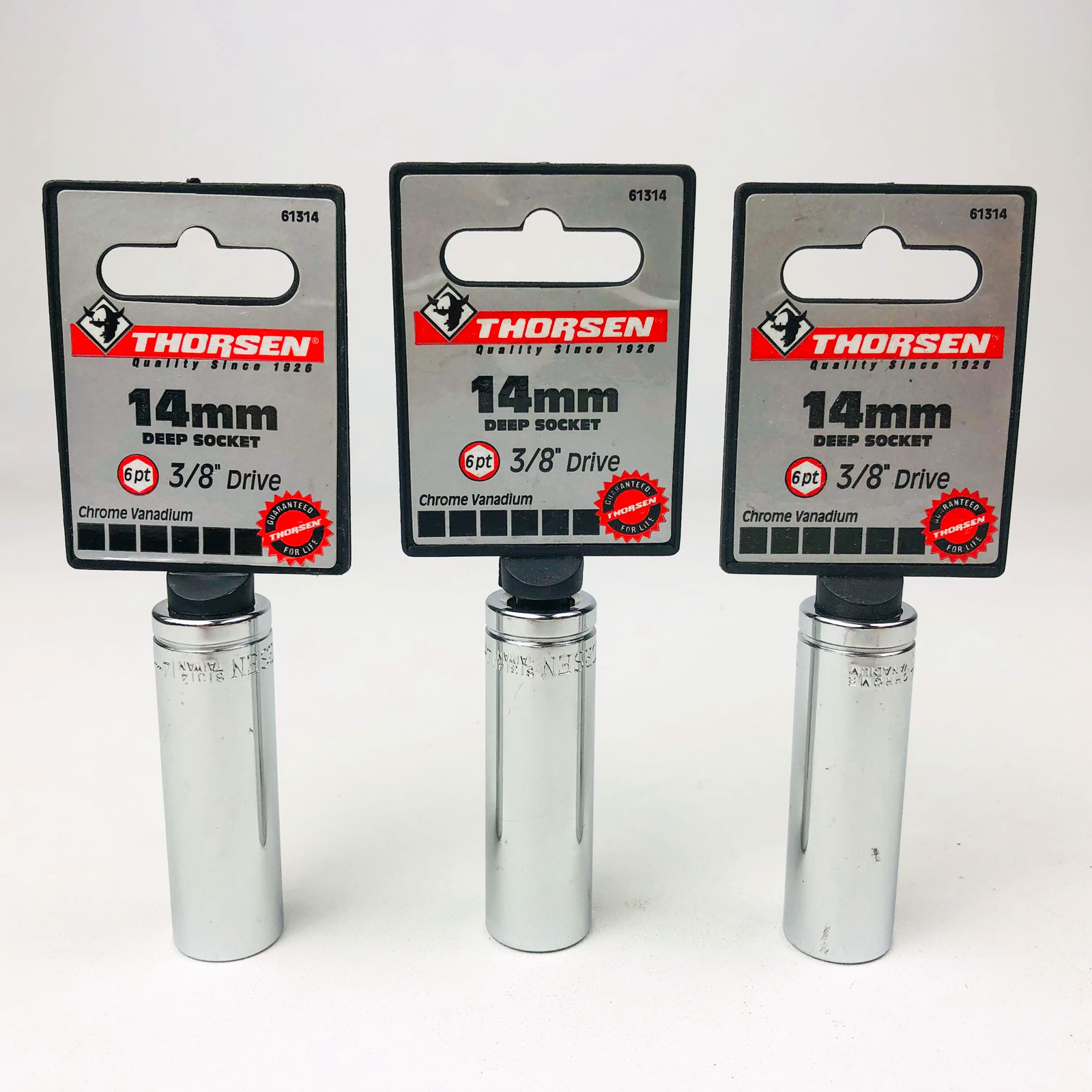 14mm Deep Socket 3/8 Drive 6 Point Metric Chrome Vanadium Thorsen 61314 3 Pack