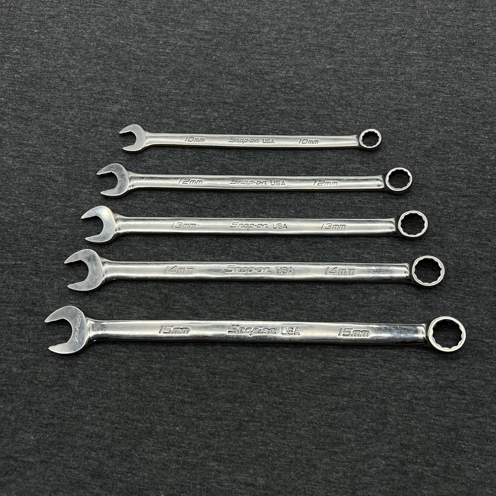 Snap-On 5pc Metric Flank Drive Long Wrench Set 12 Point SOEXLM 10mm-15mm USA