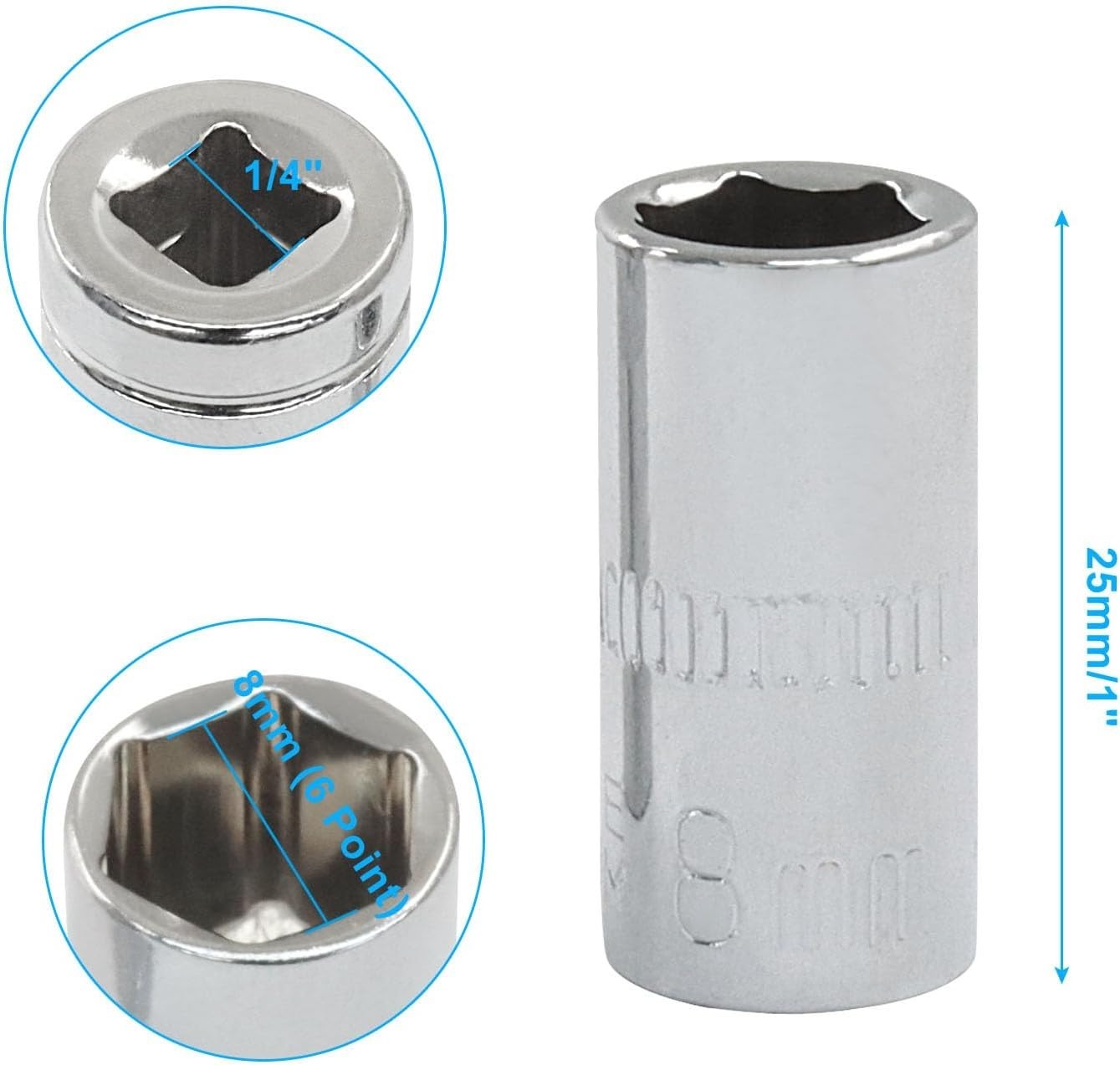 4Pcs Shallow & Deep Socket 8mm Socket 1/4 Inch Drive Metric 6 Point