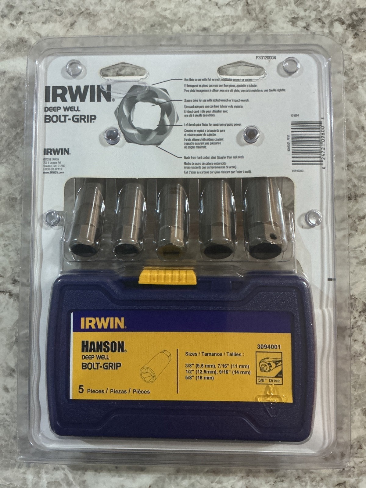Irwin 3094001 Bolt Grip Damaged Screw and Bolt Deep Well Socket Extractor Set