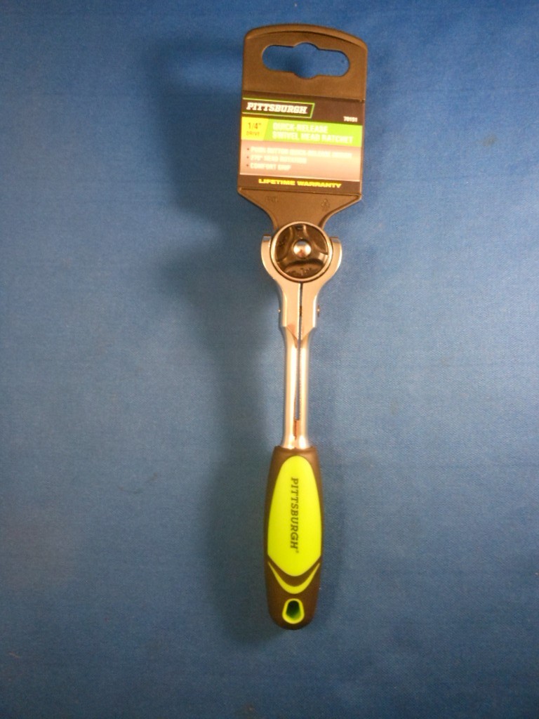 New PITTSBURGH 1/4” Drive Quick Release Swivel Roto Head Ratchet 70151 Green