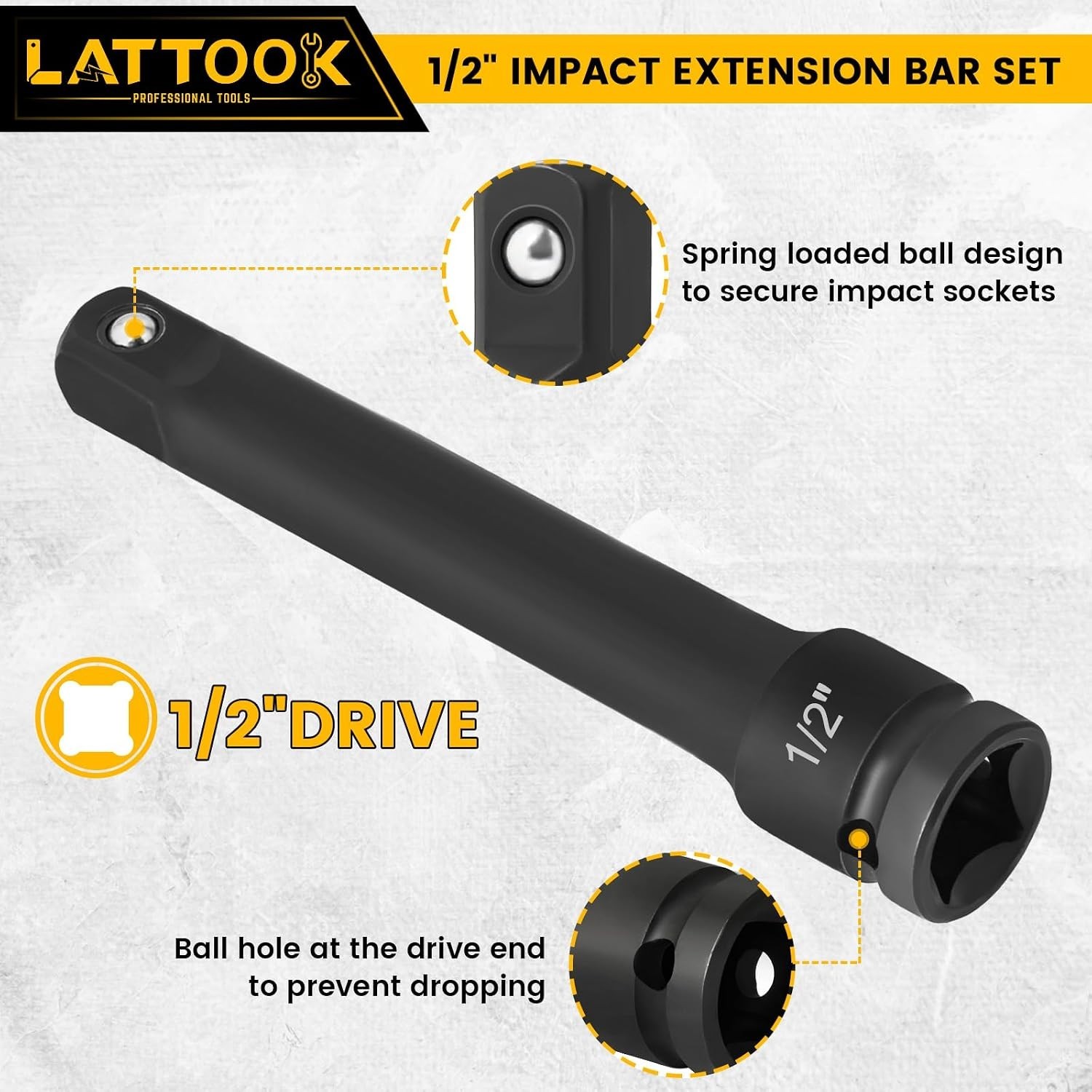 1/2 Inch Drive Impact Extension Bar Set, 3 Piece Socket Extensions