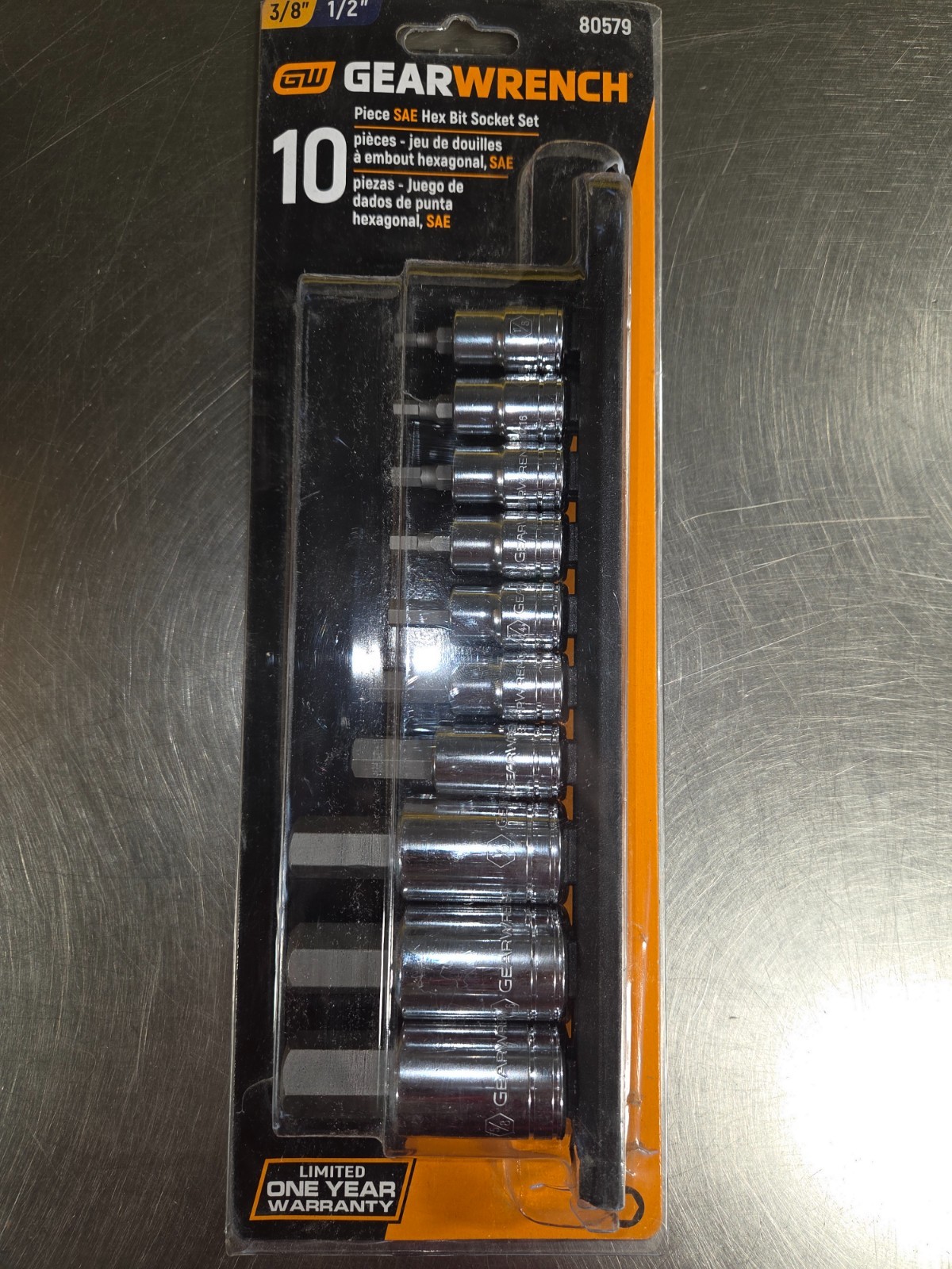 10 Piece GearWrench 80579 Mixed Drive Size SAE Hex Bit Socket Set