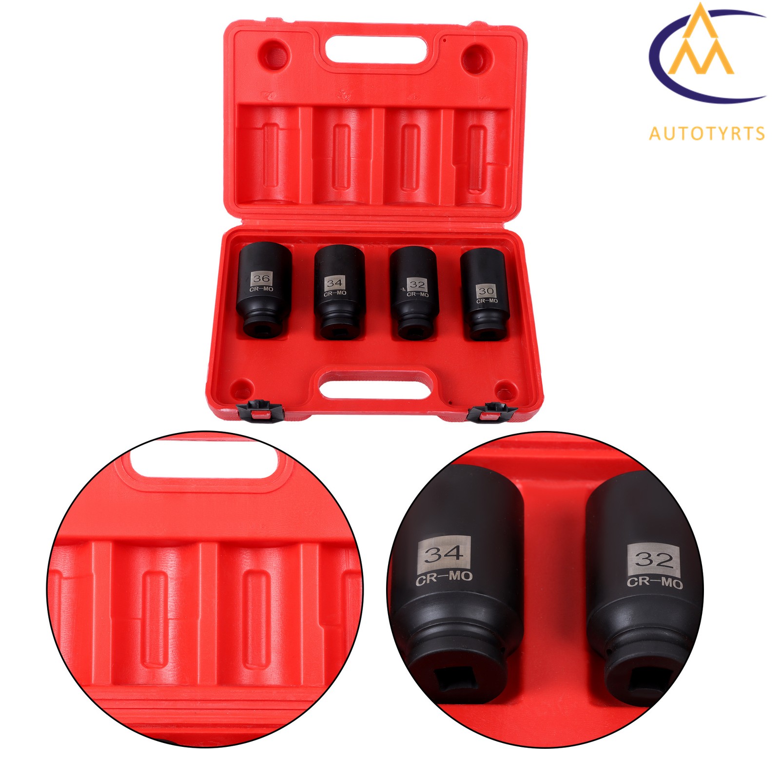 4Pcs 30mm 32mm 34mm 36mm 1/2″ Drive Spindle Axle Nut Socket Set 12 Point