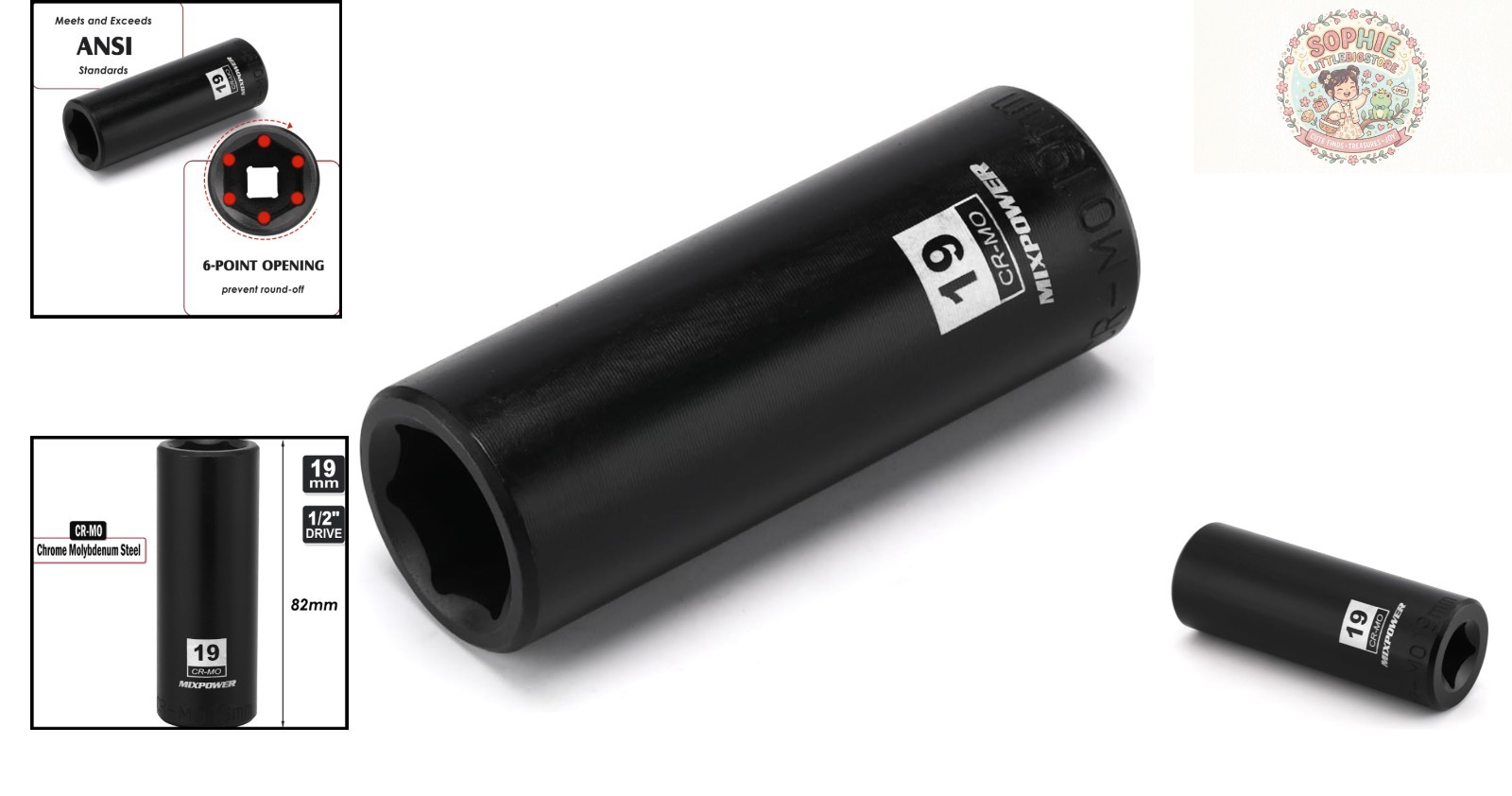 19mm 6-Point Deep Impact Socket – 1/2 Inch Drive, Impact Grade Strength
