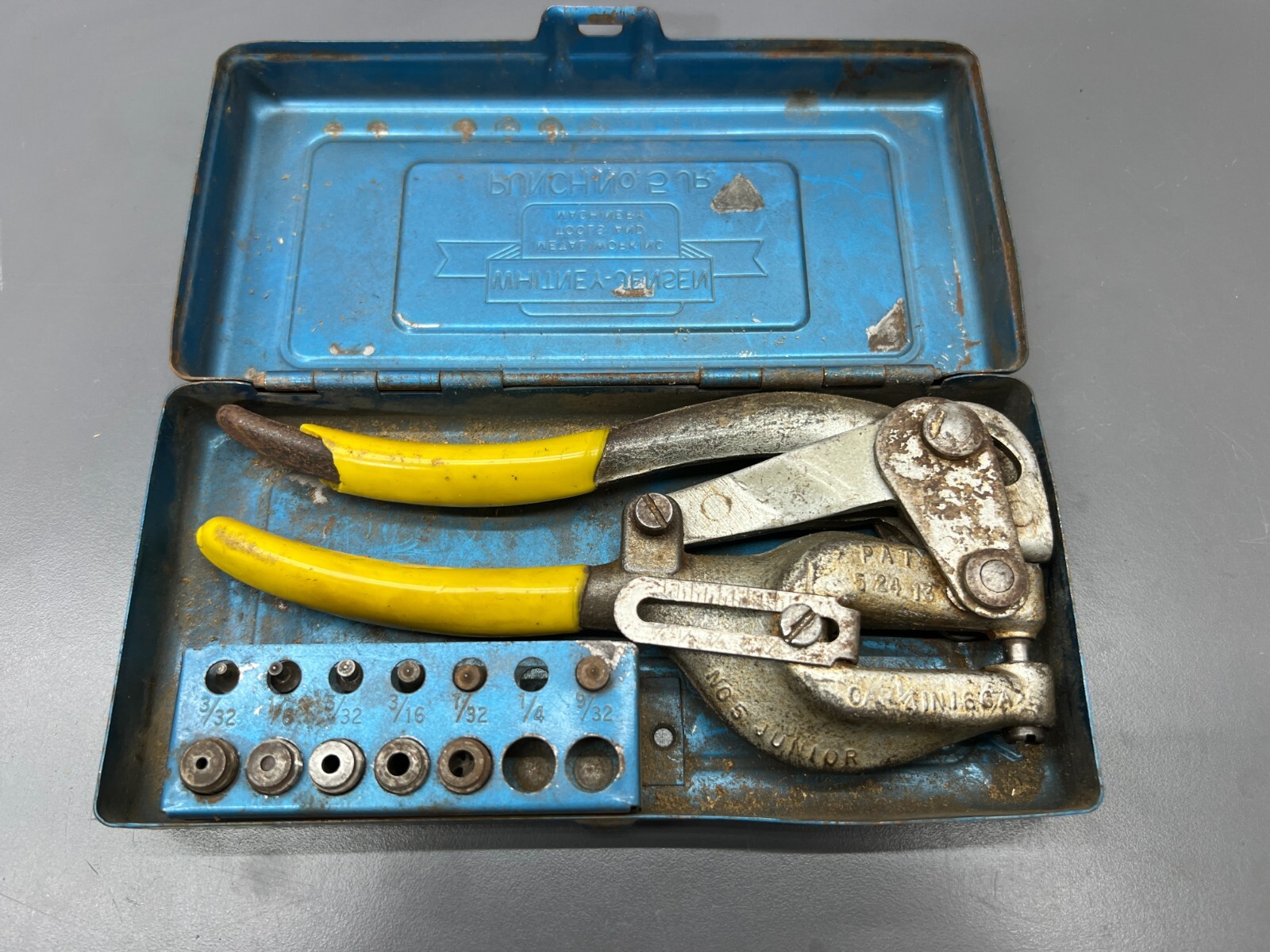 (K) VINTAGE WHITNEY JENSEN NO. 5 JR. PUNCH TOOL KIT W CASE – MADE IN USA
