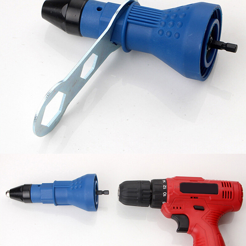 Blue Electric Rivet Nut Gun Adaptor Insert Cordless Power Drill Tool Kit