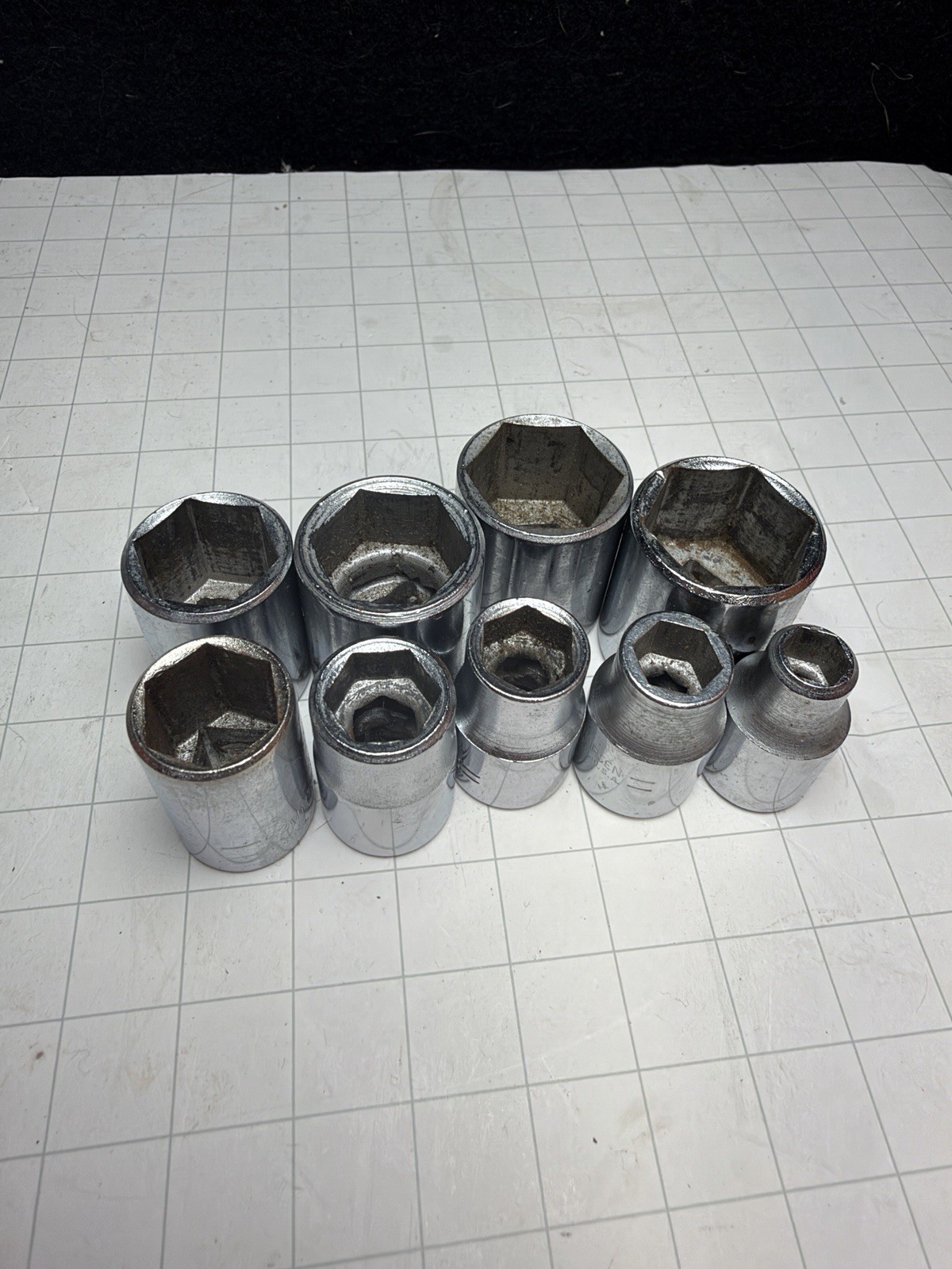 Lot of 9 Thorsen USA Metric 3/8 drive sockets, 19, 18, 17, 15, 13, 11, 10, 9, 7