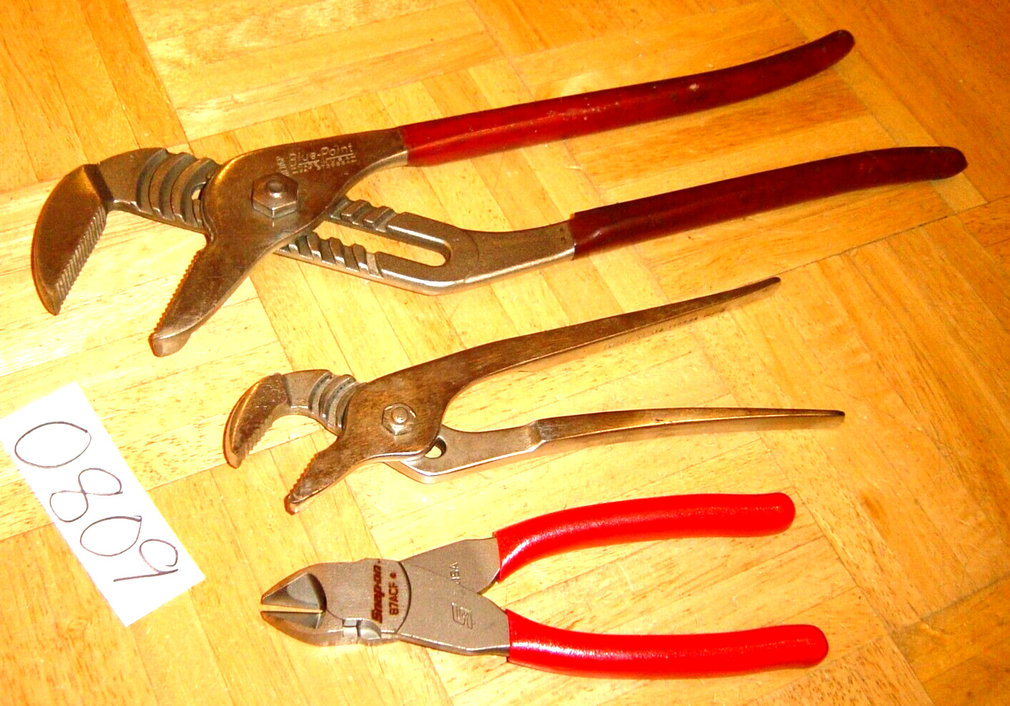 SNAP ON & BLUE-POINT TOOLS 3 PIECE DIAGONAL, 9 & 16 INCH ADJUSTABLE JAW PLIERS