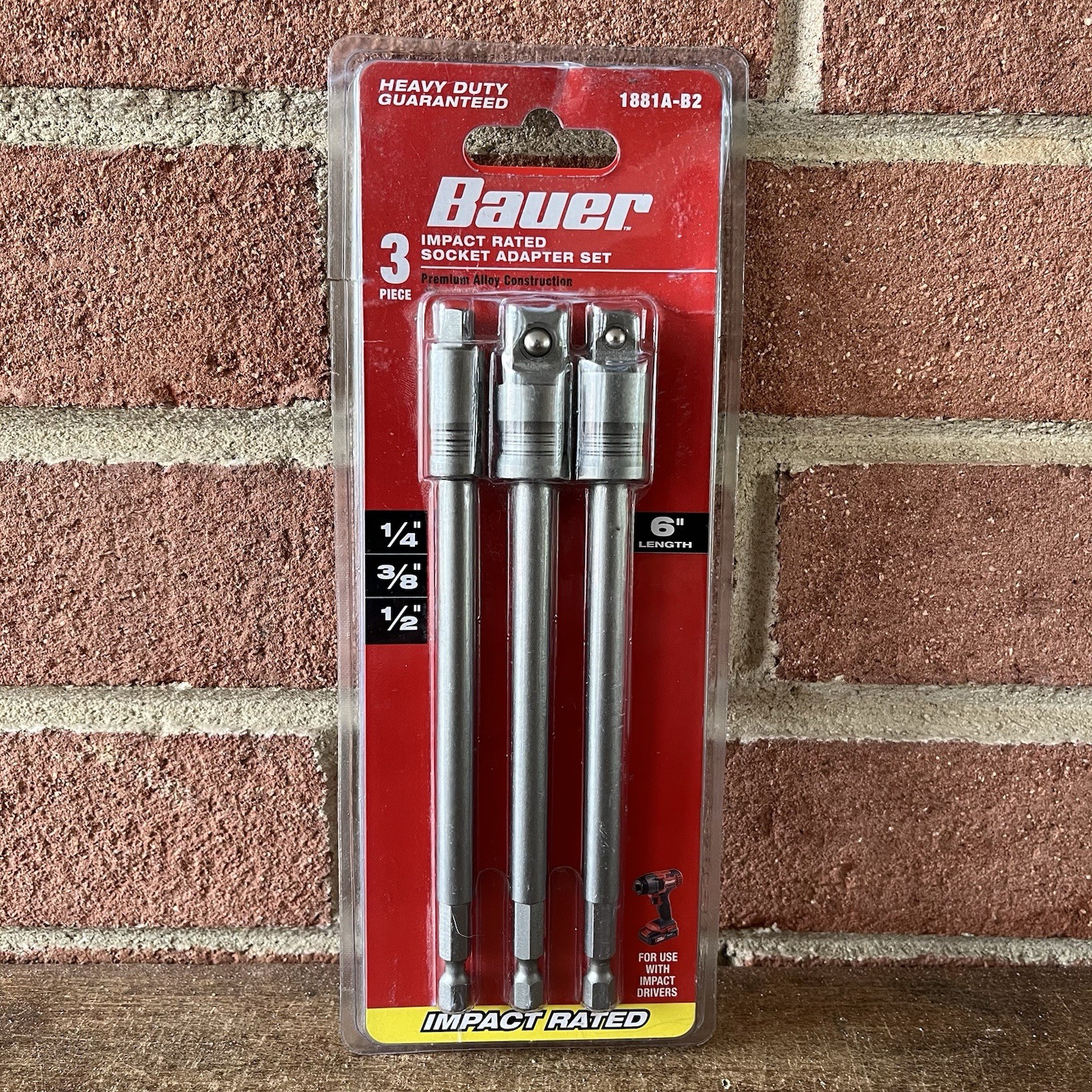 Bauer Impact Rated Adapter Set of 6″ 3 pieces 1/4″, 3/8″ & 1/2″ in Packaging