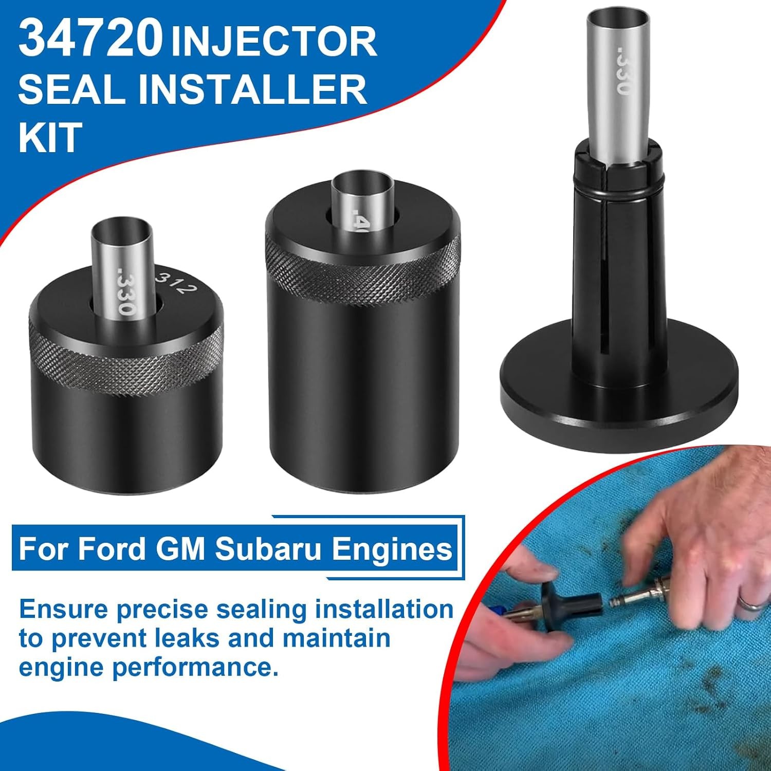 34720 Injector Seal Installer Kit 8Pcs For Many Ford, GM and Subaru Engines