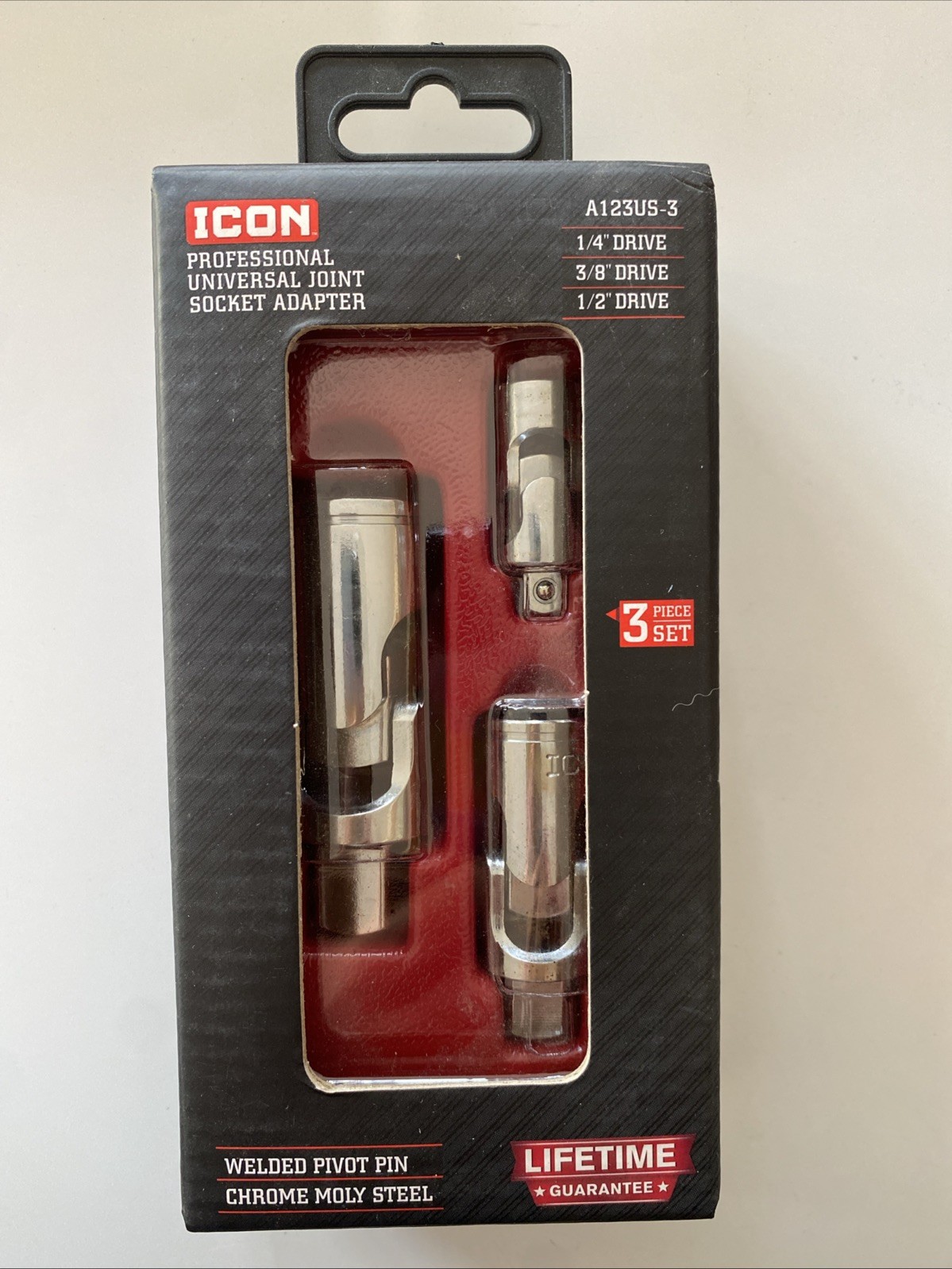 NEW ICON A123US-3 PROFESSIONAL UNIVERSAL JOINT SOCKET ADAPTER SET 1/4″ 3/8″ 1/2″