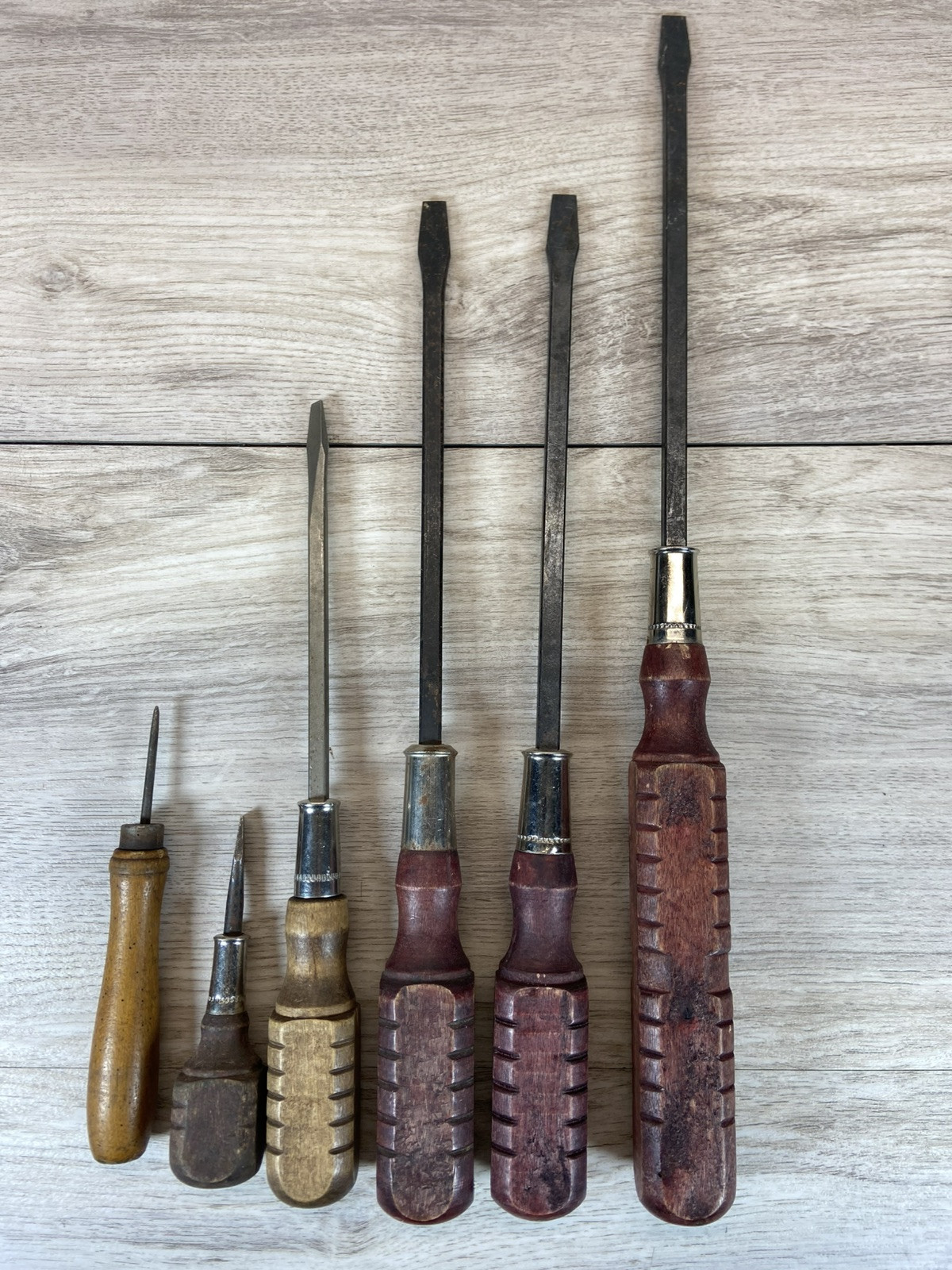 Vintage Cobra Wood Handle Screwdriver Set (6) Flathead Tools Great Condition