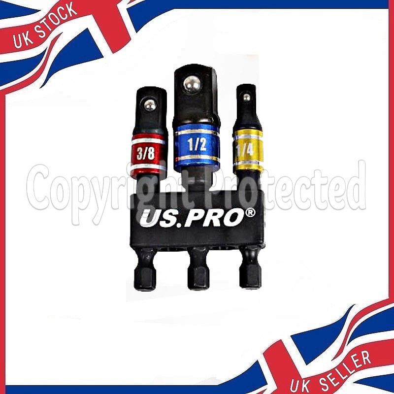 US PRO IMPACT DRILL SOCKET BIT ADAPTER HEX DRIVE CONVERTER SET SQUARE DRIVER