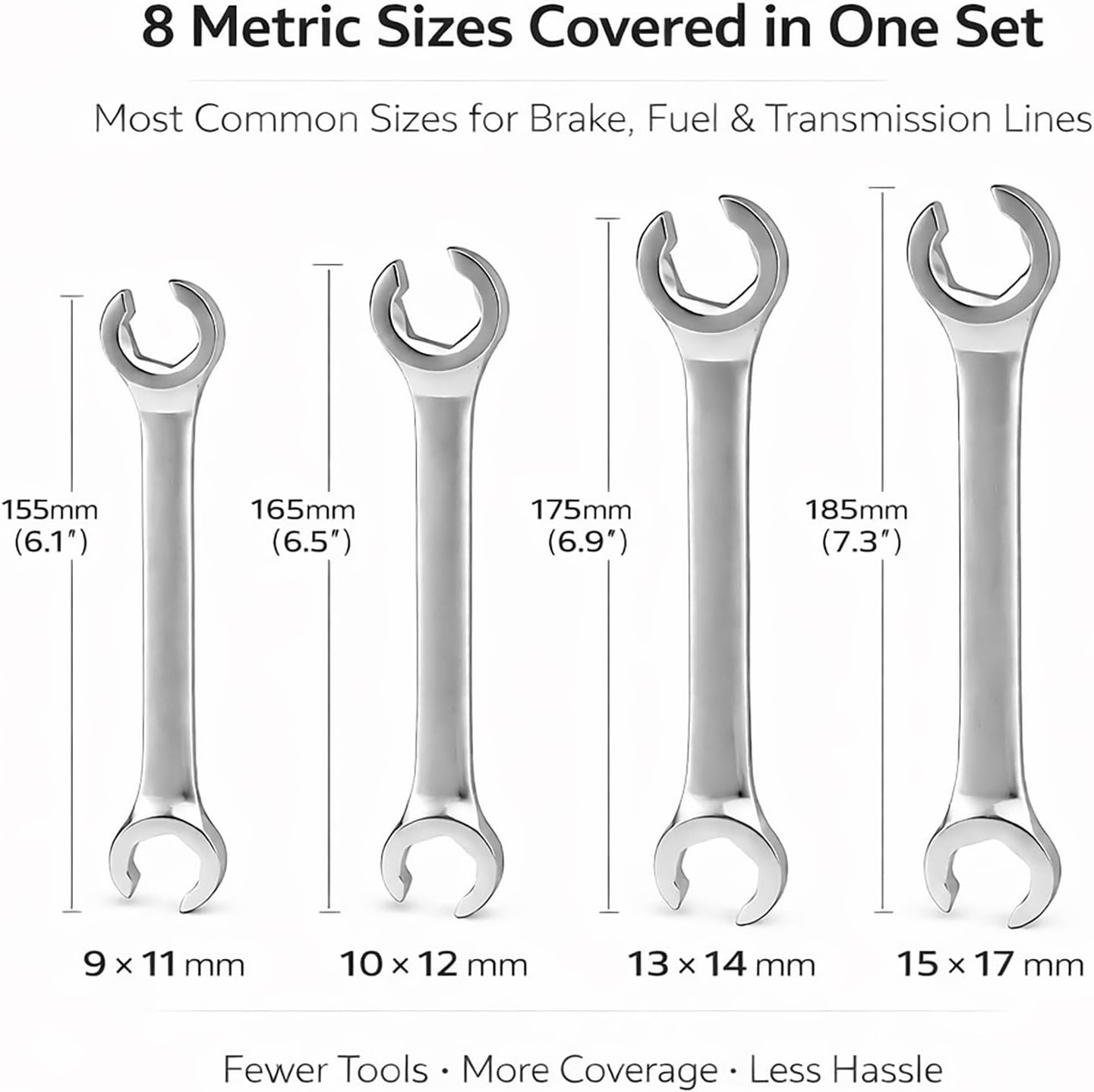 8-Piece 9-17mm Flare Nut Wrench Set with 15-Degree Offset for Mechanic Precision