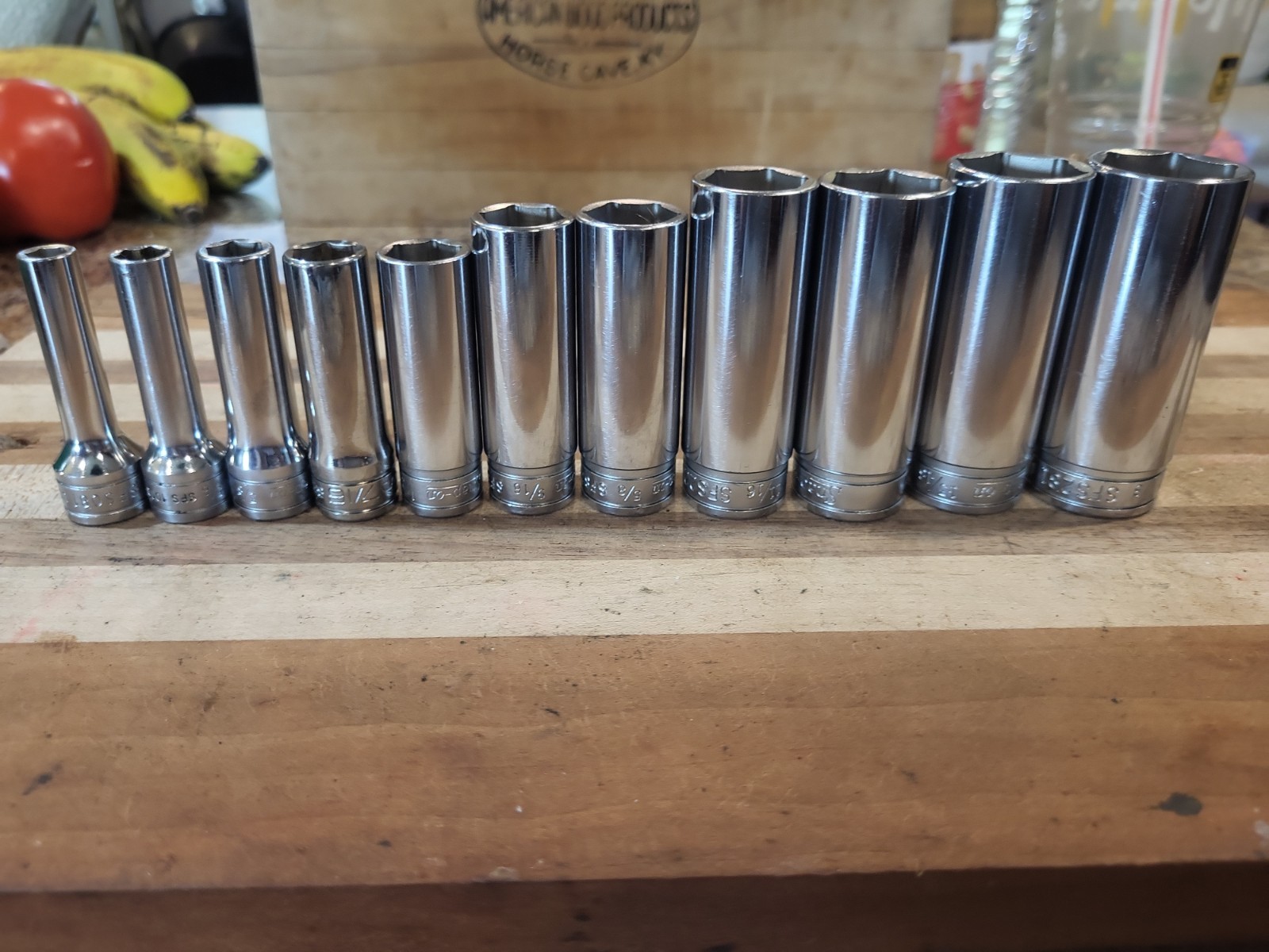 Snap-On 11 Pc. 3/8″ Dr. 6 Pt. SAE Deep Socket Set 211SFS. VGUC 🔥 🇺🇸