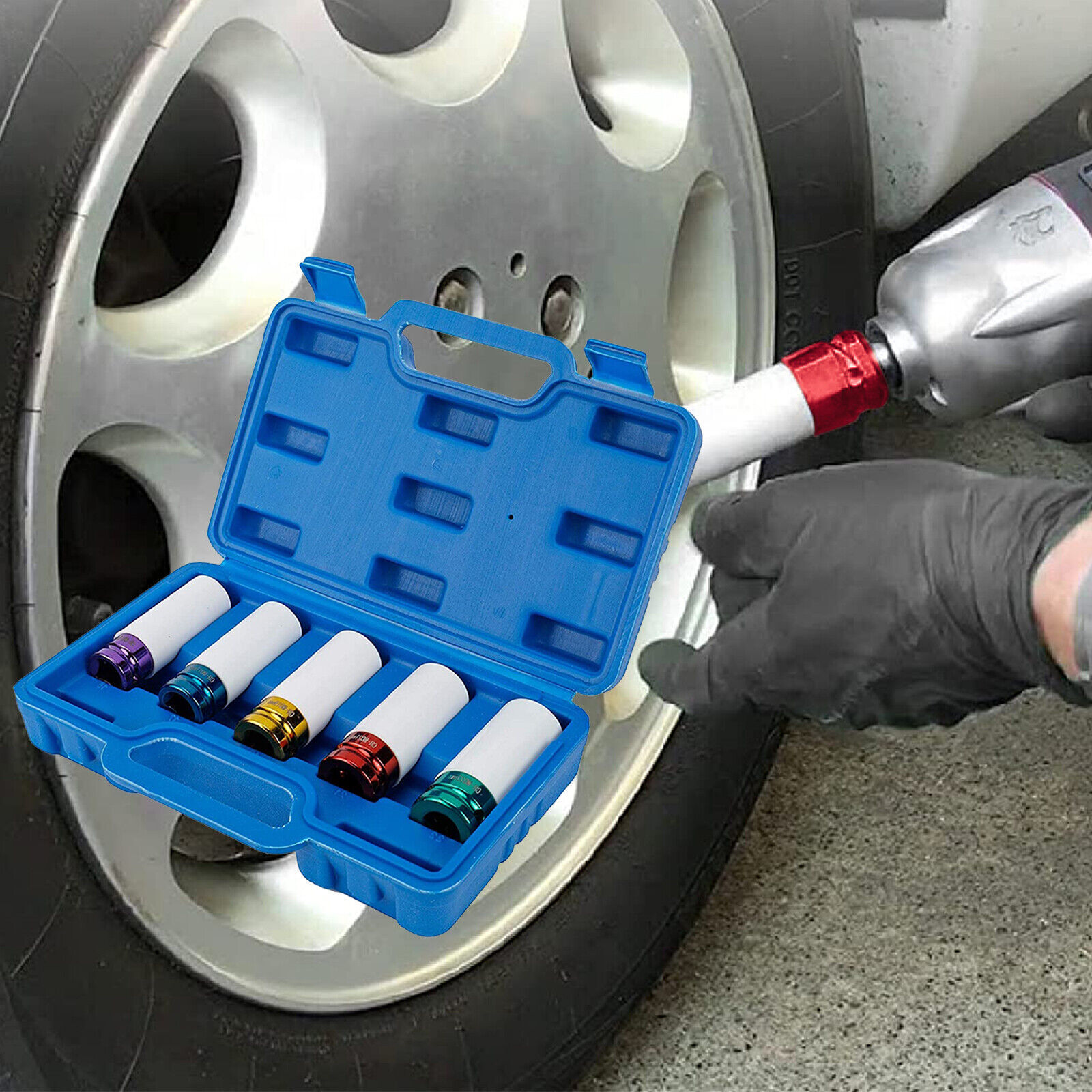 5Pcs 1/2″ Drive Wheel Protector Lug Nut Socket Thin Wall Impact Sockets Set Kit