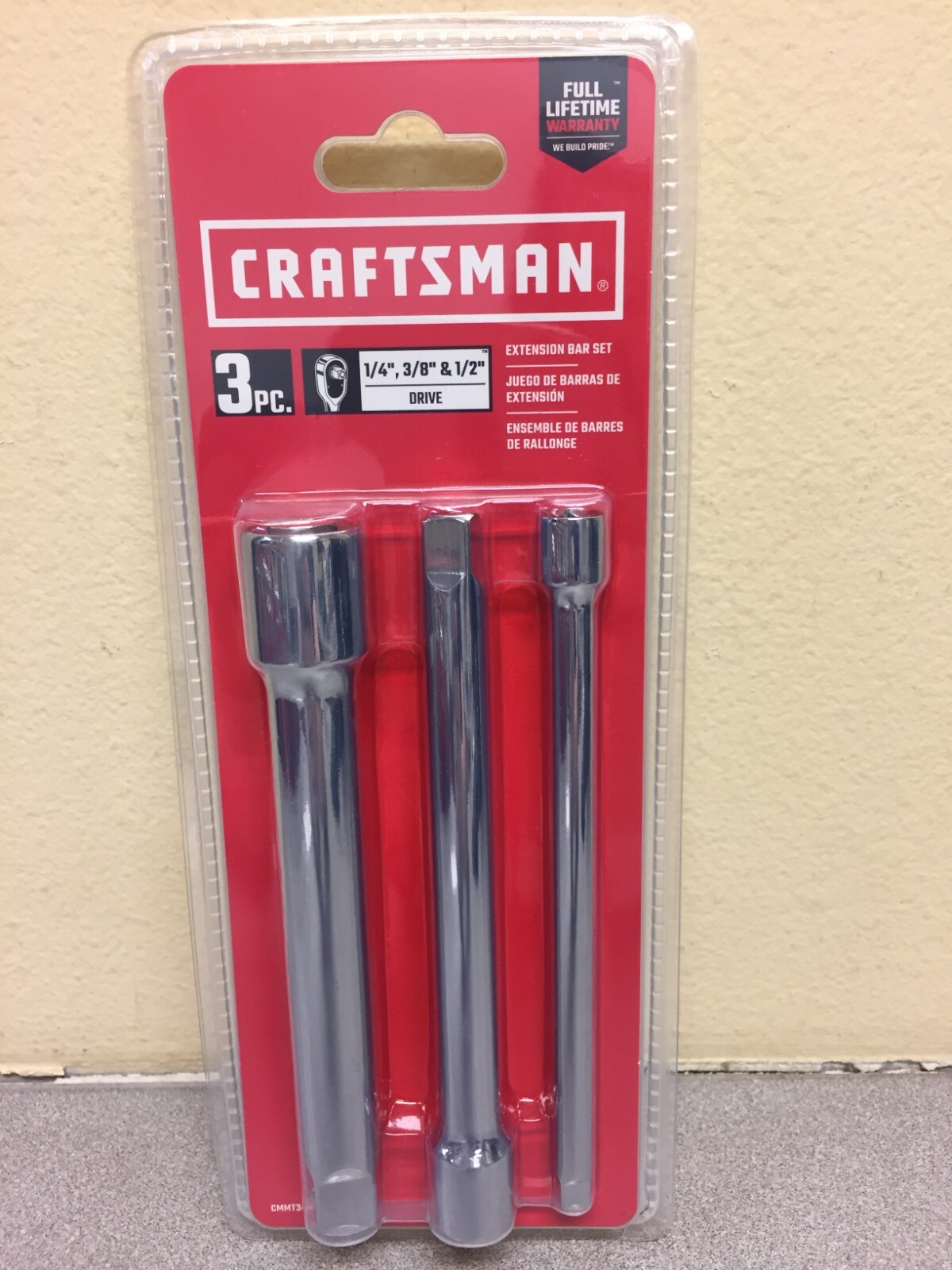 Craftsman CMMT34533 6″ L X 1/4, 3/8 and 1/2″ drive S SAE Extension Bar Set 3 pc