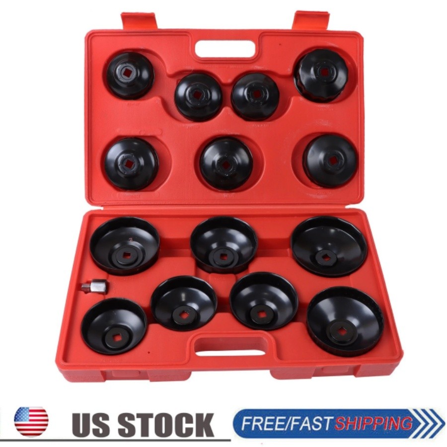 16Pcs Oil Filter Wrench Set Cup Type Removal Tool Socket Kit 1/2″ 3/8″ Adaptor