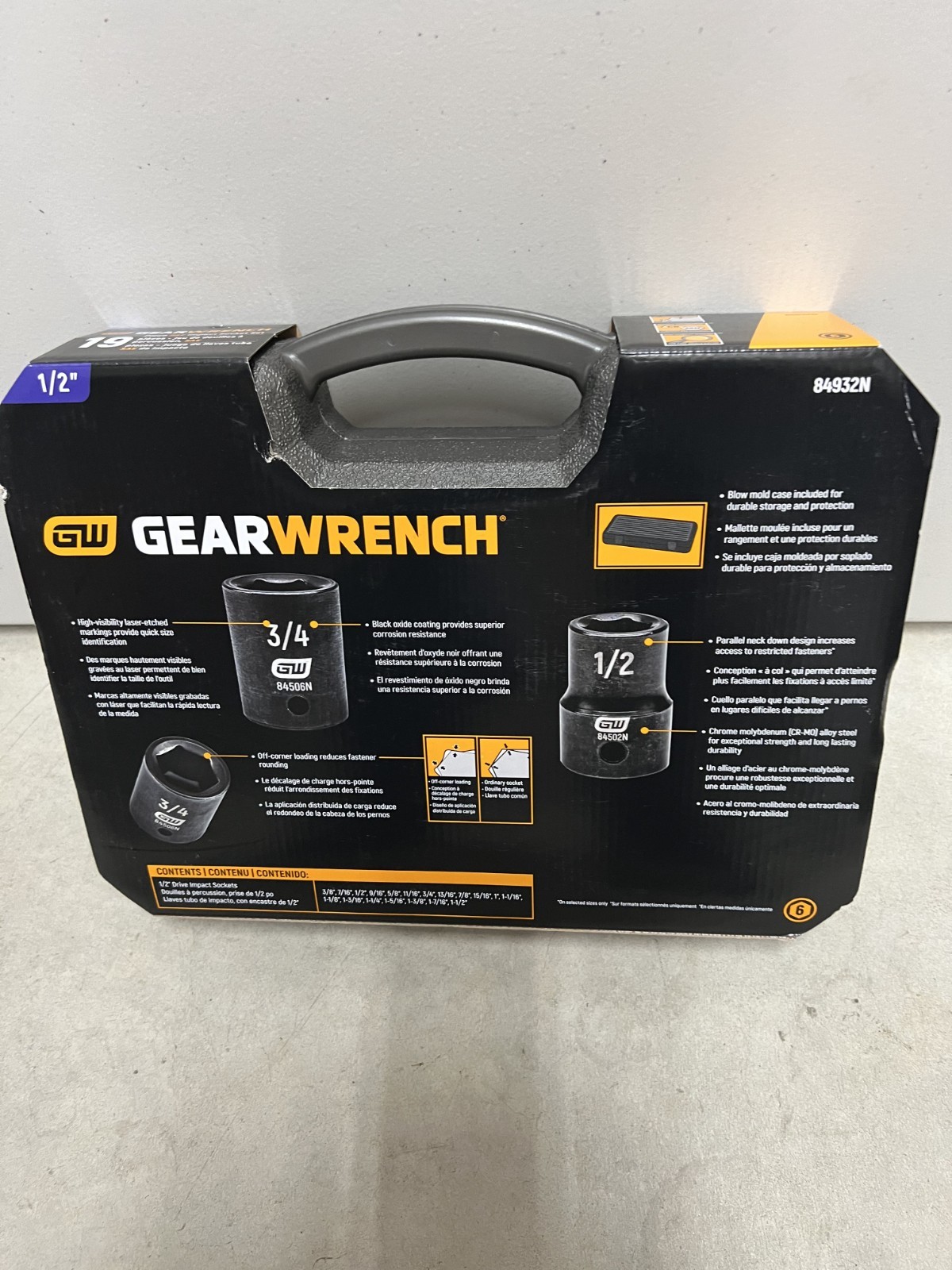 GEARWRENCH 84932N , 19 Pc, 1/2″ Drive, SAE Impact Socket Set, New Unopened Box