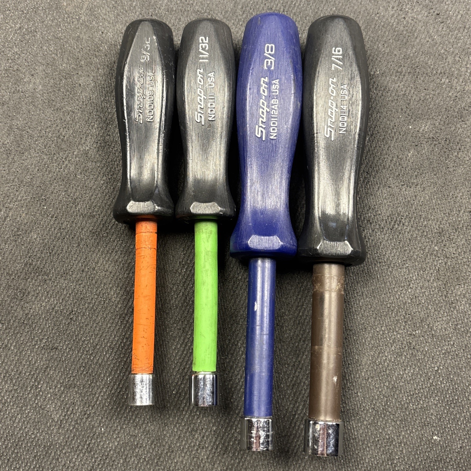 Rare Snap-on Nut driver Set Lot Of 4 Drivers 9/32 11/32 3/8 & 7/16 Please Read