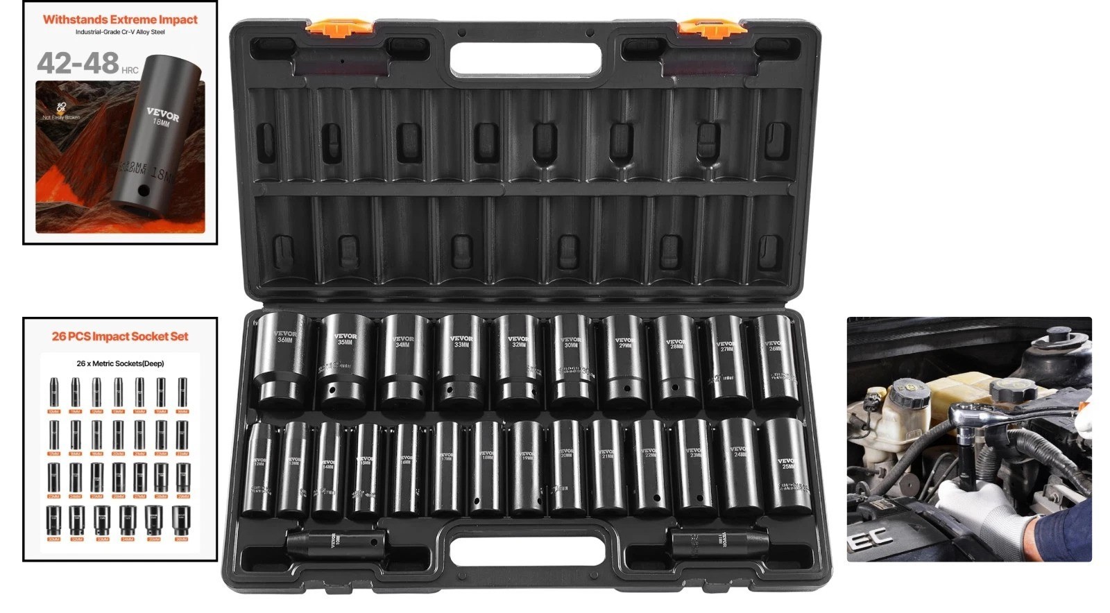 Durable 1/2 Inch Drive Impact Socket Set 26-Piece for Automotive Excellence