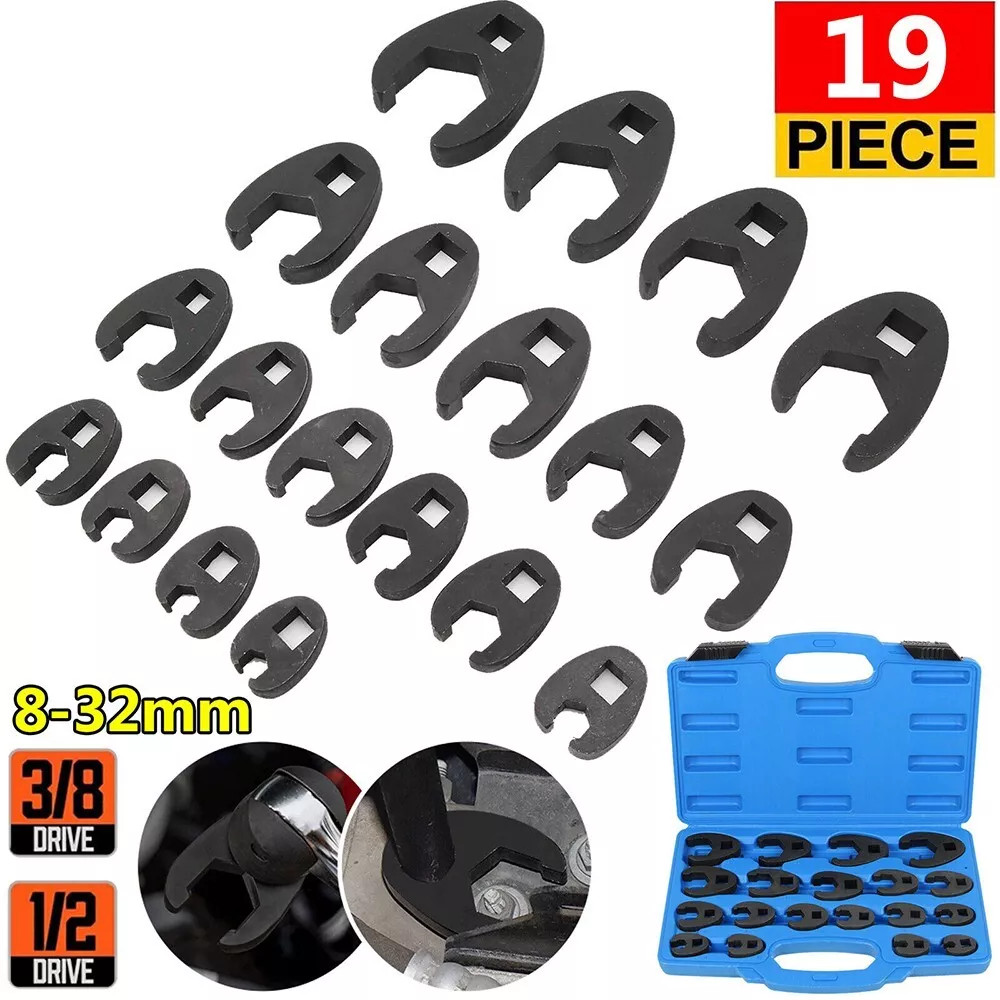 19PCS Crows foot Wrench Set 1/2″ and 3/8” Drive Flare Nut Crowfoot Wrench Set