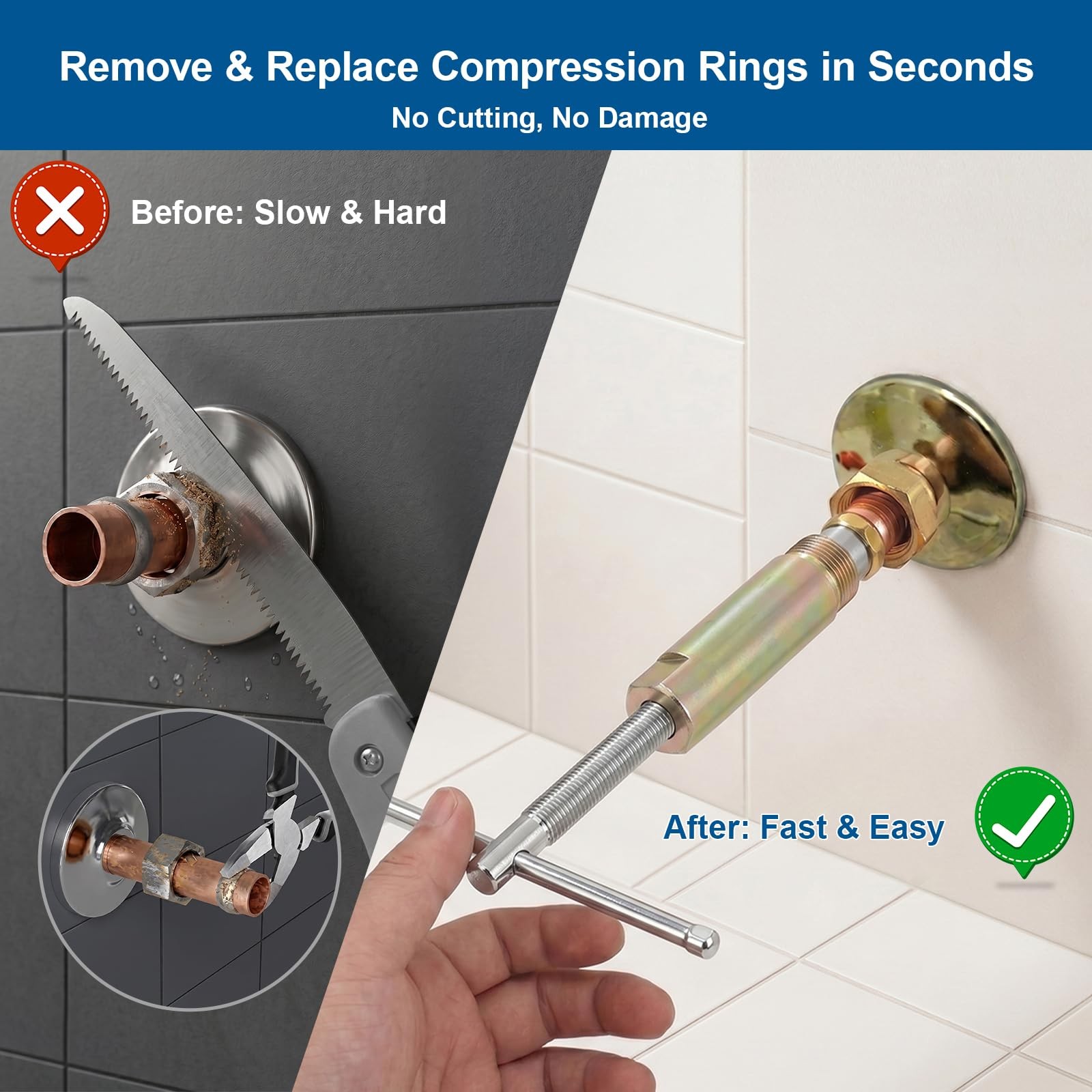 Compression Sleeve Puller Tool for 1/2 Inch Copper Pipe Removes Nut and Ferr…