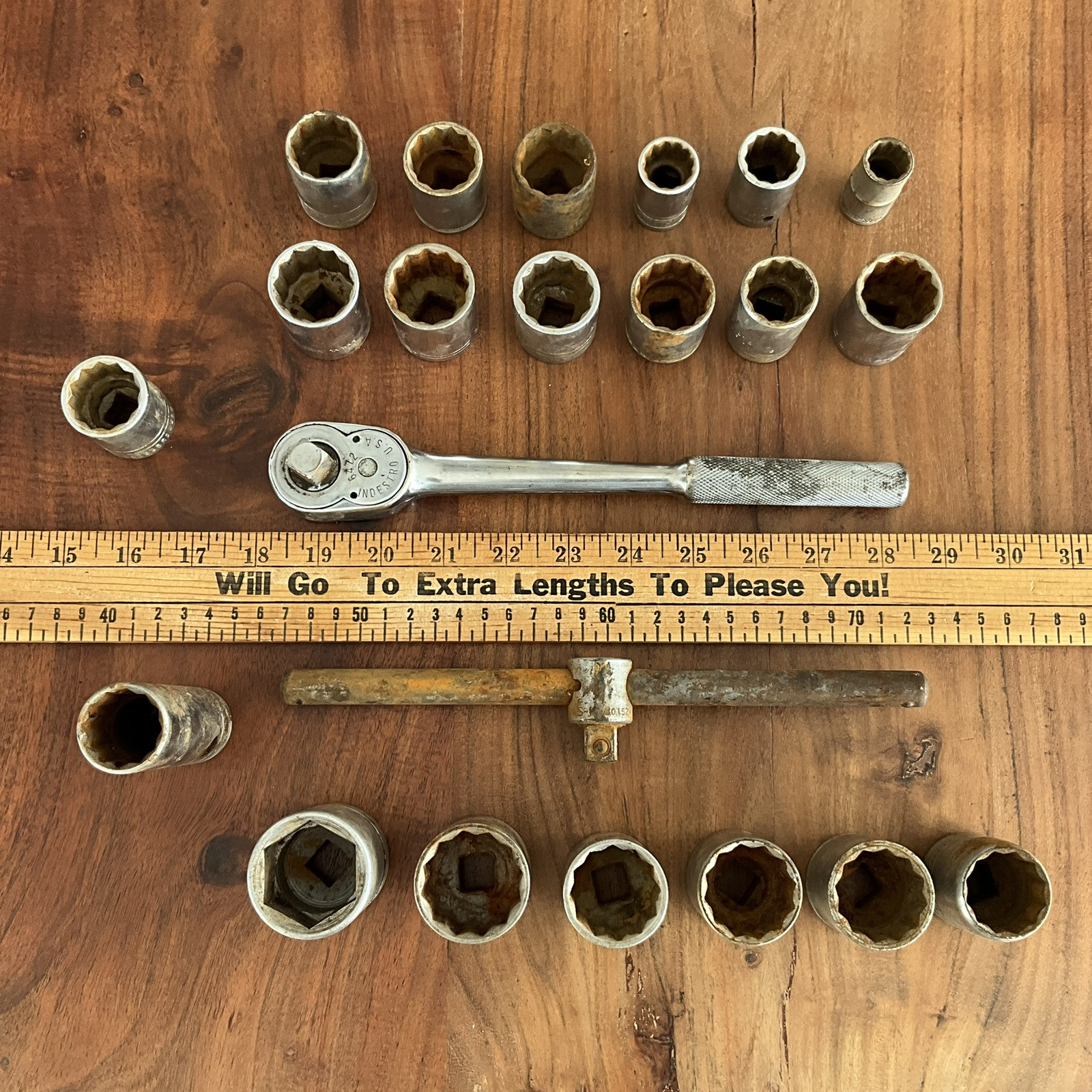 Vintage 22 pc Socket Set 1/2″ Drive Indestro Ratchet Made in USA