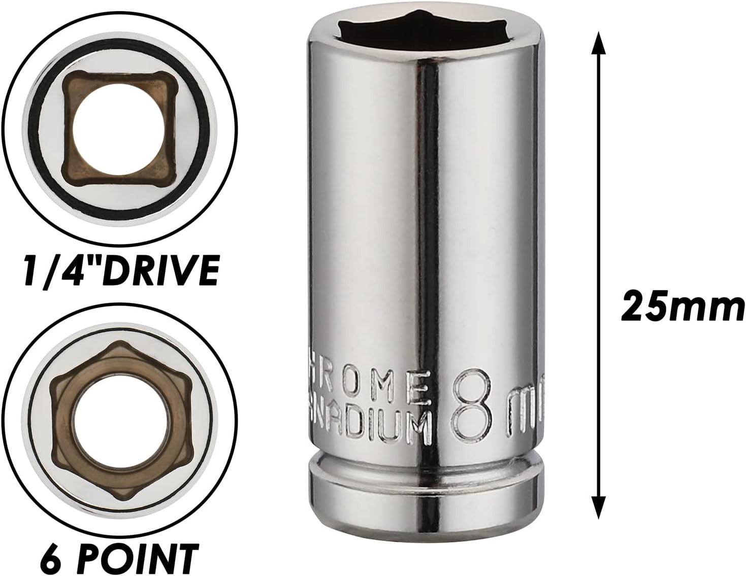 4PCS 1/4″Drive 8mm Deep&Shallow Socket, 6 Point, Cr-V Steel, 8mm