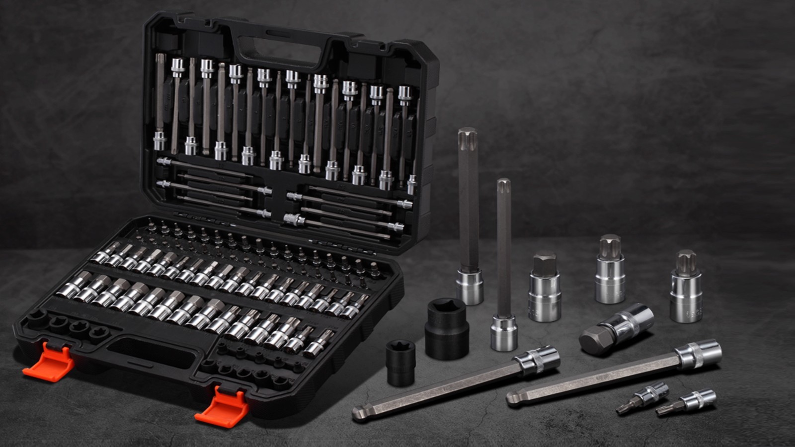 107-Piece Allen and Torx Bit Socket Set 1/4 3/8 1/2 Drive SAE Metric Ball End