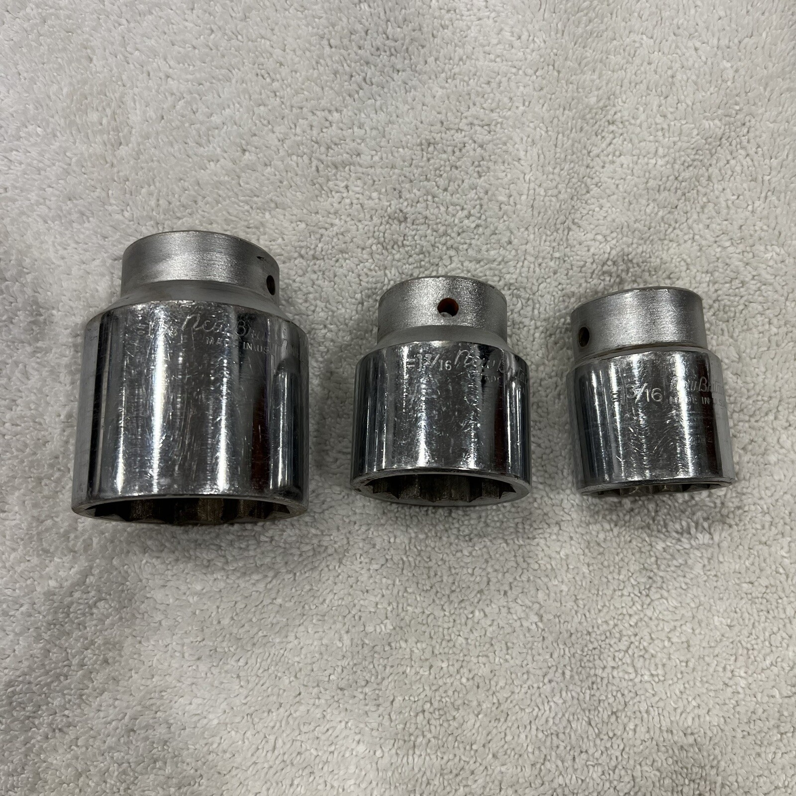 Vintage Set 3 New Britain Sockets 12 Point 3/4” Drive 1 7/8” , 1 7/16” , 1 3/16”
