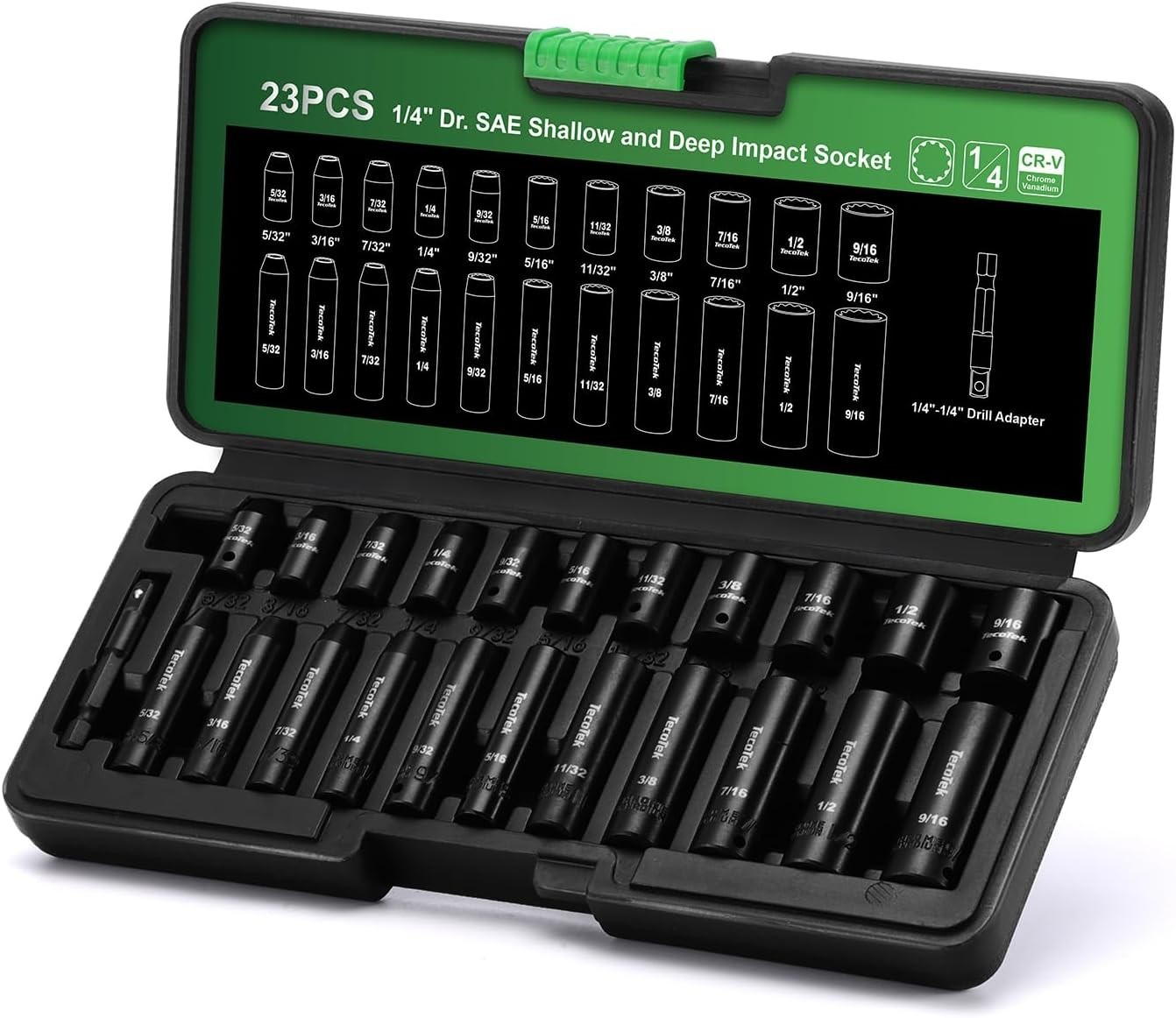 23 Pieces 1/4-Inch Drive Shallow and Deep 12-Point Impact Socket Set, CR-V, 5…