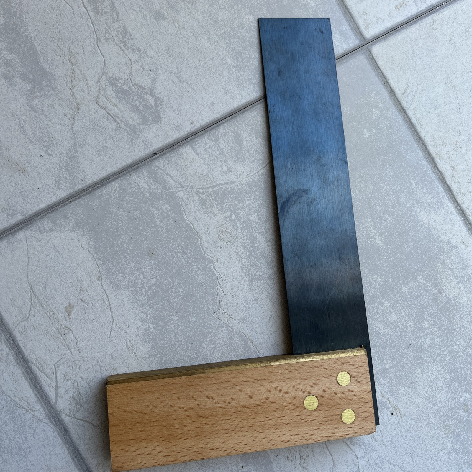 Vintage woodworking 9″ angle Set square. Brass detail, steel blade By