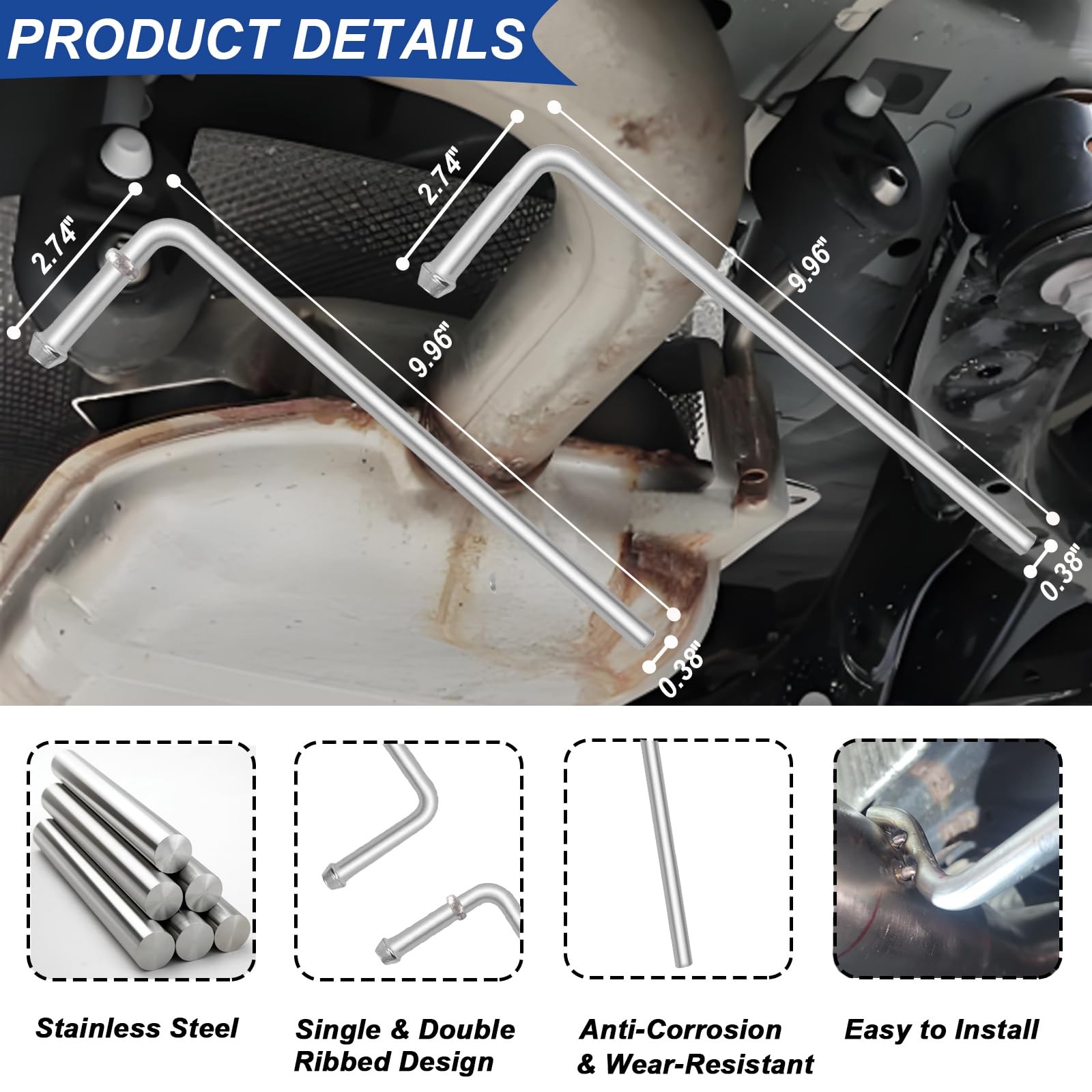 6 PCS 304 Stainless Steel Universal Exhaust Hanger Rods 10 Inch Long
