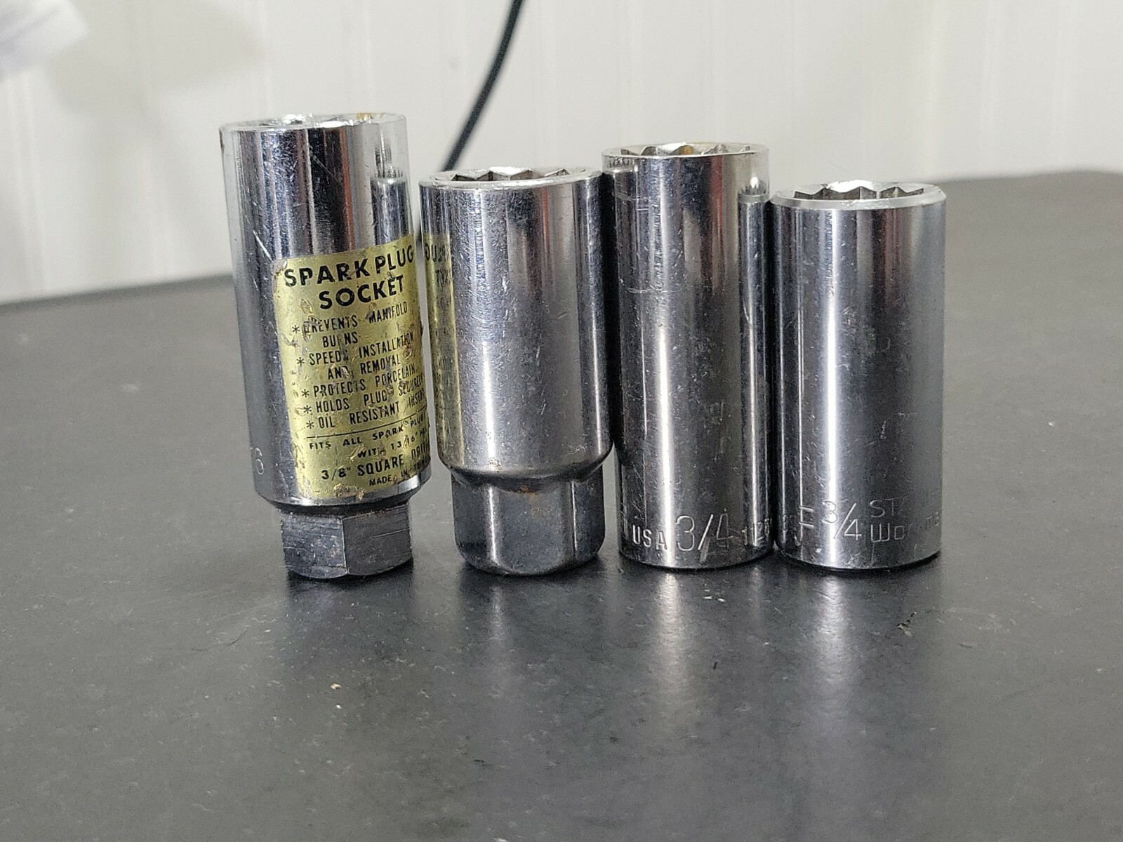 Lot of 4 Deep Sockets Spark Plug Socket 13/16″ 3/4″ SAE 3/8″ Drive 12 Point