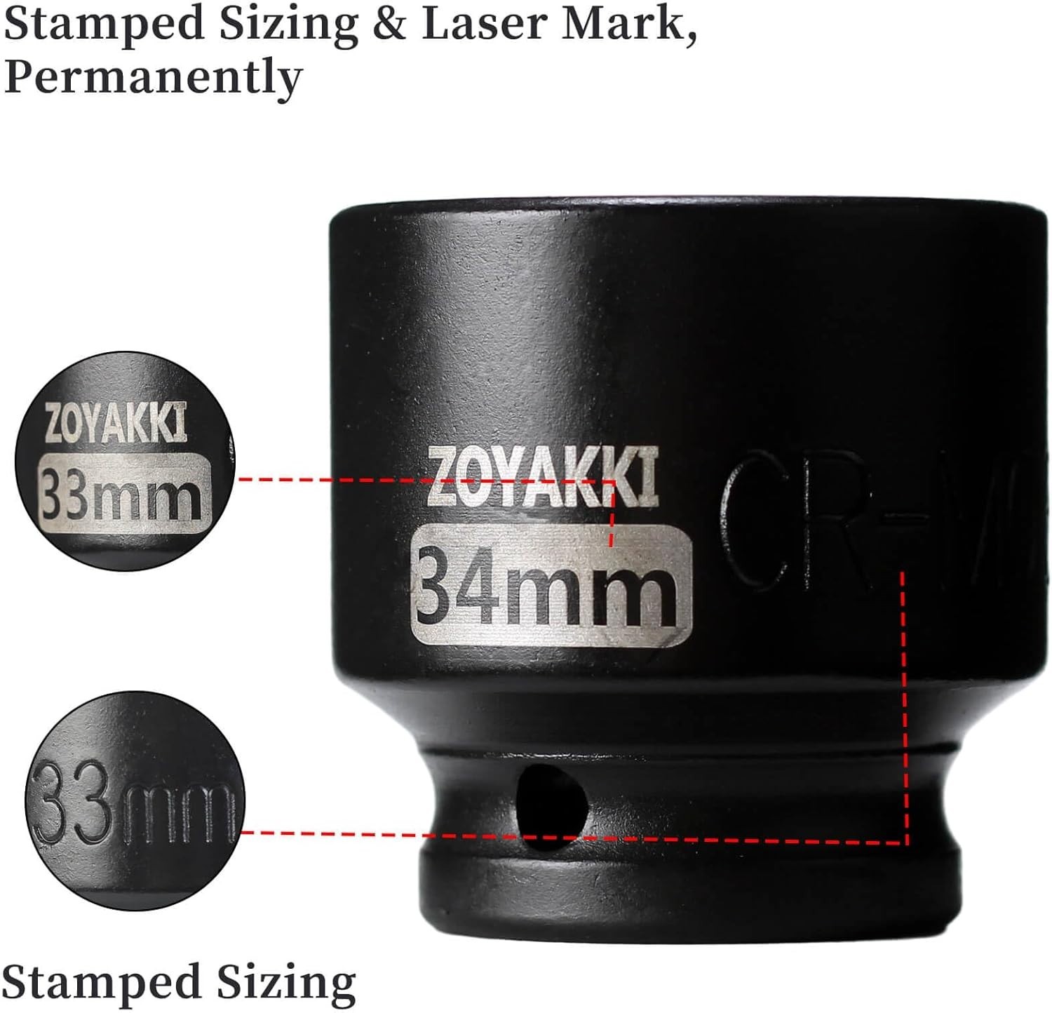 Professional-Grade 1/2 Inch Drive 34mm Impact Socket with Black Phosphate Finish