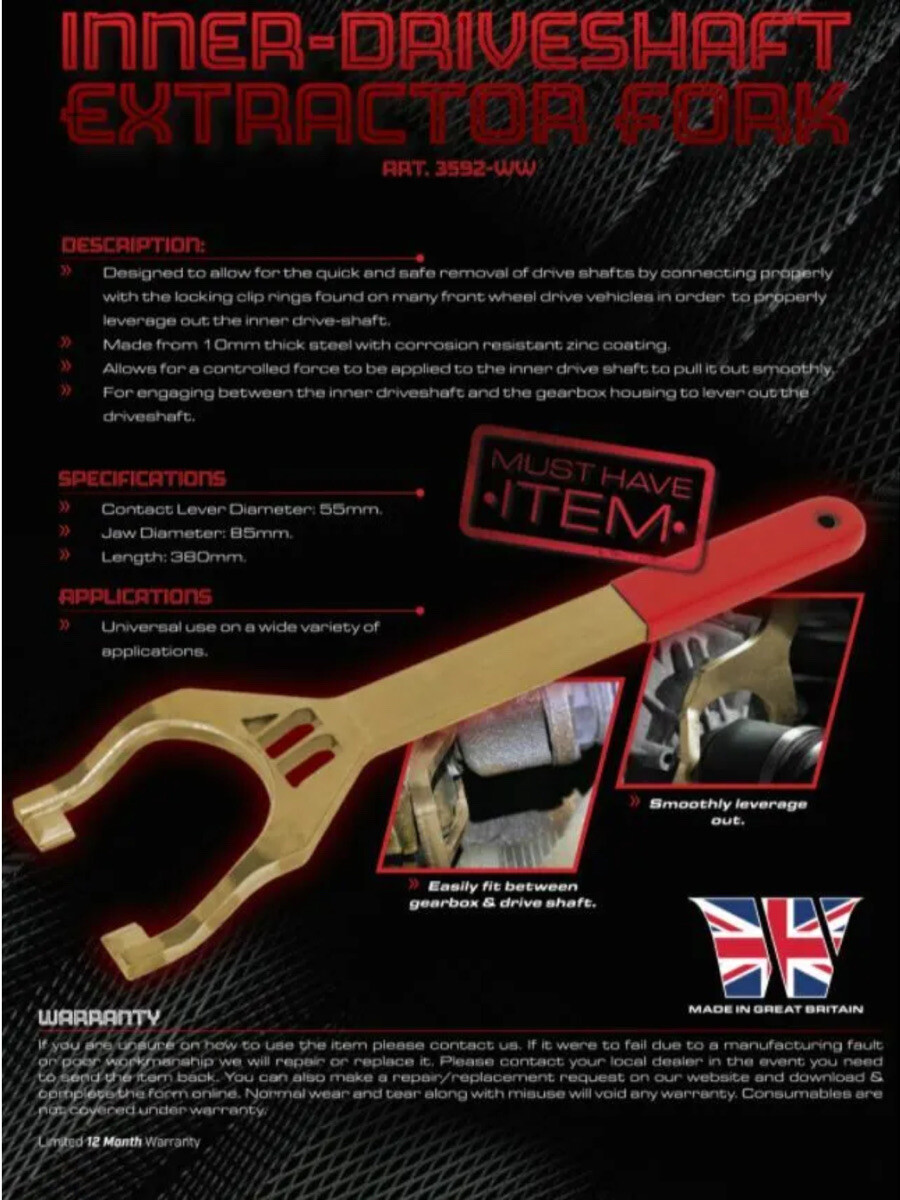 Welzh Werkzeug Inner Driveshaft Extractor Levering Fork Tool Universal Most Cars