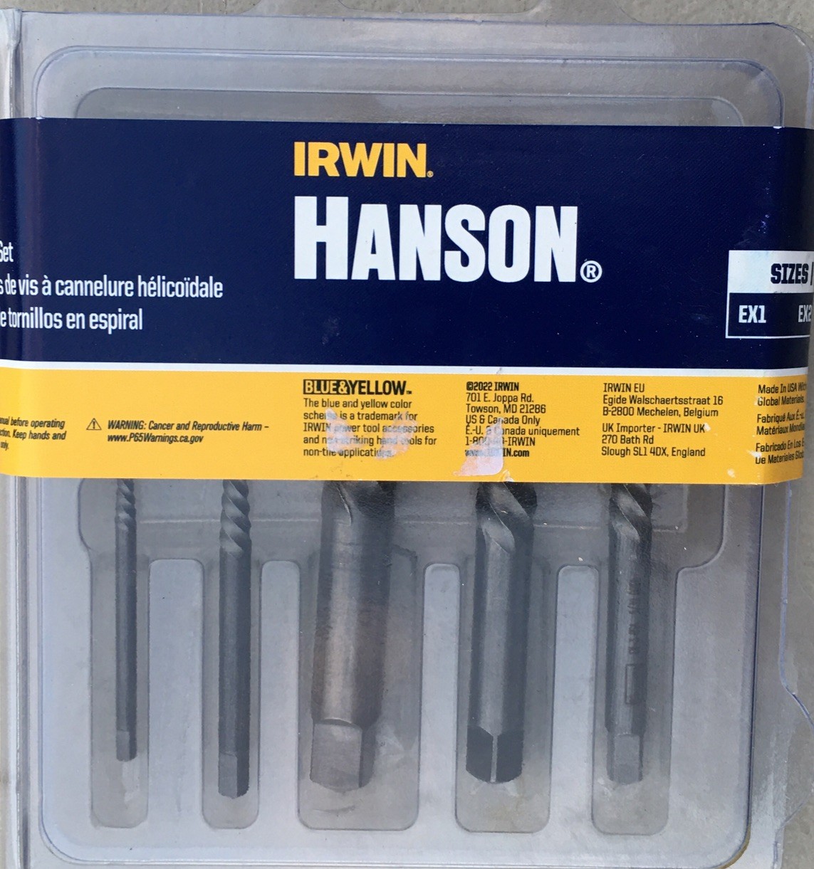Irwin Hanson 5 Pc Spiral Screw Extractor Set, EX1-2-3-4-5 USA Made