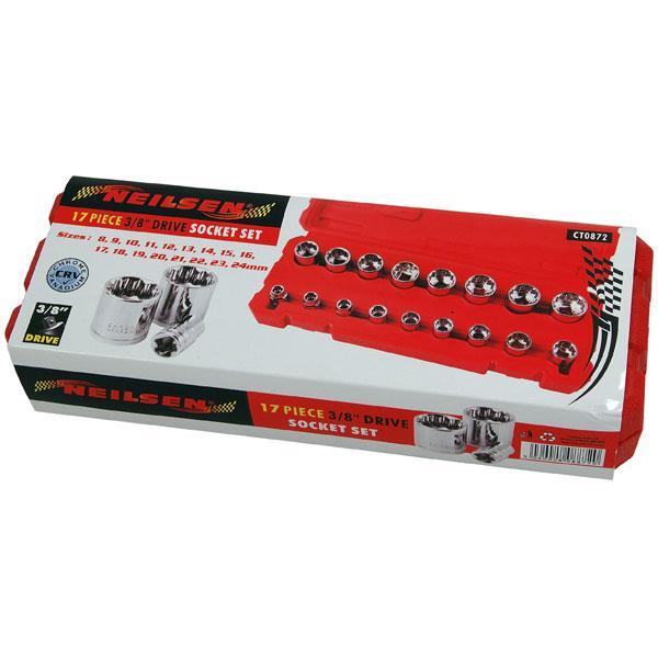 17pc 3/8″ Drive Socket Set 8.9.10.11.12.13.14.15.16.17.18.19.20.21.22.23 & 24mm